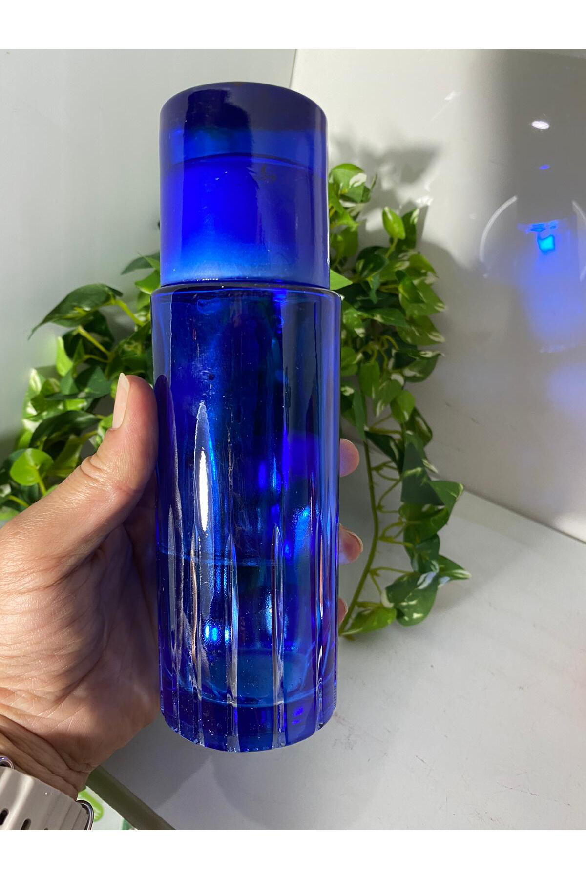 Kesme Cam Kolonya Şişesi Mavi