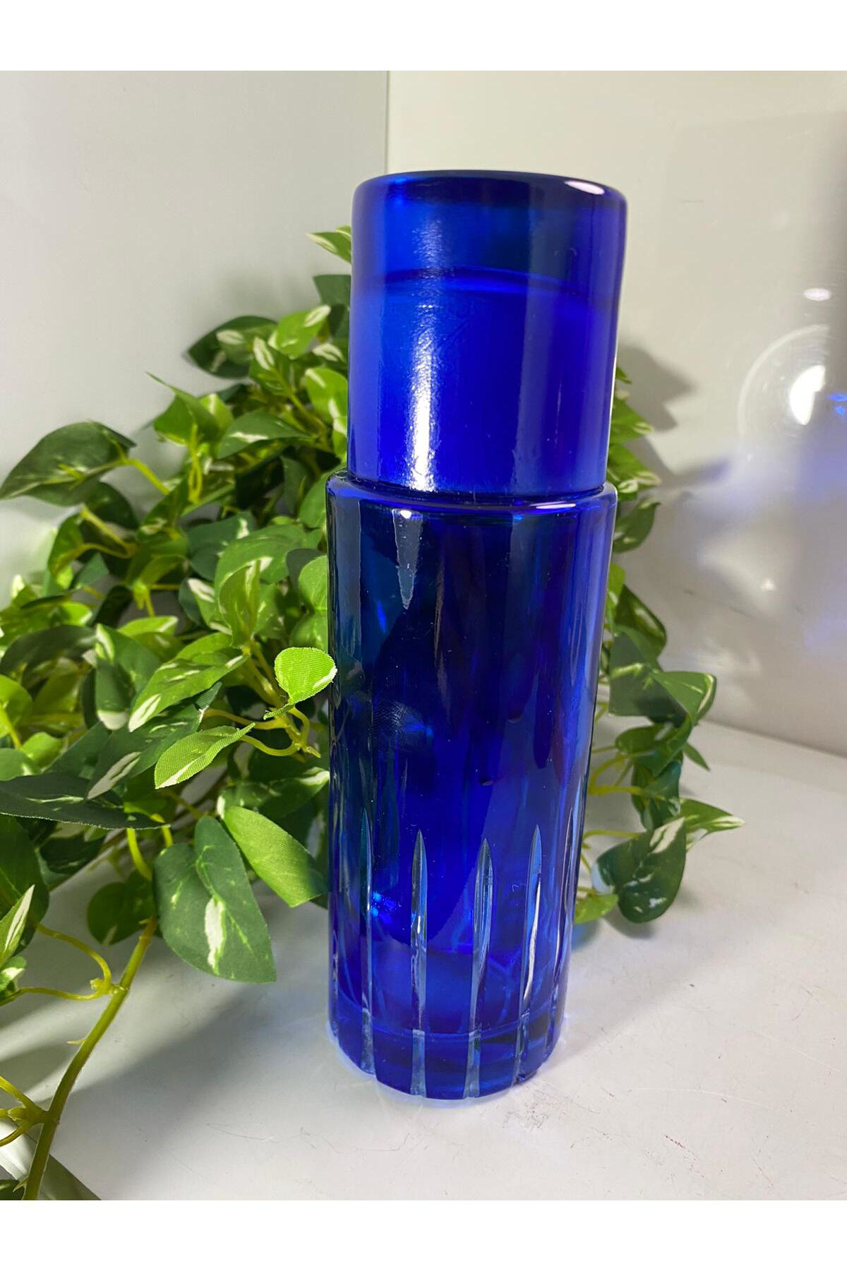 Kesme Cam Kolonya Şişesi Mavi