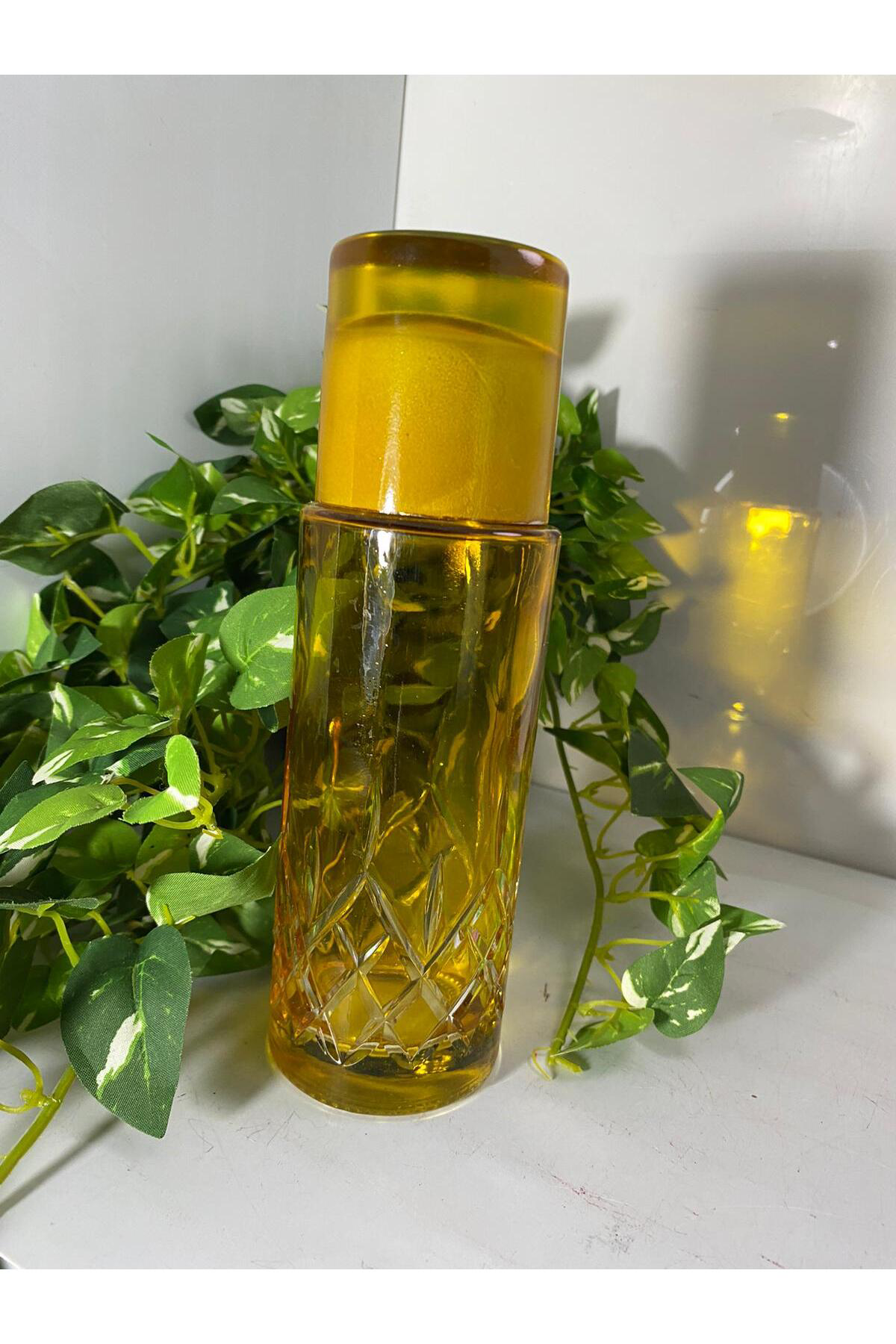 Kesme Cam Kolonya Şişesi Sarı