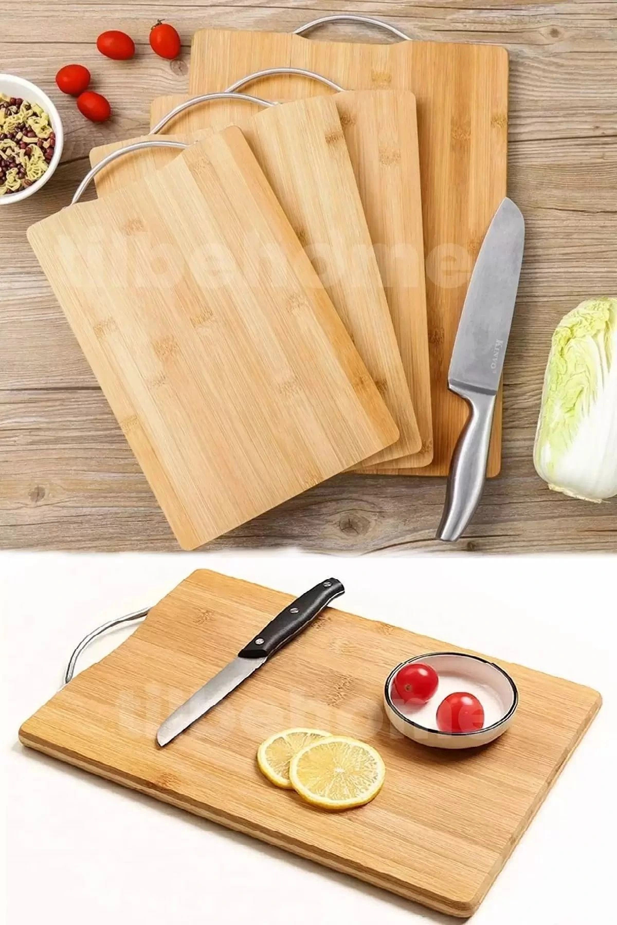 Kesme Tahtası Çelik Saplı Peynir Servis Sunum Tepsi Et Sebze Doğr