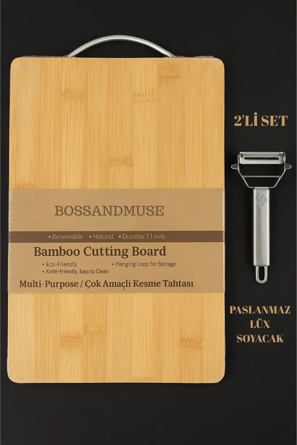 Kesme Tahtası Metal Asma Kulplu + Sebze Meyve Jülyen Metal Soyaca