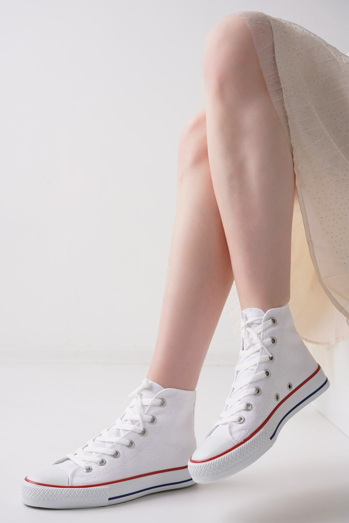 Cihanshoes Keten Beyaz Kisa Konvers Spor Ayakkabi