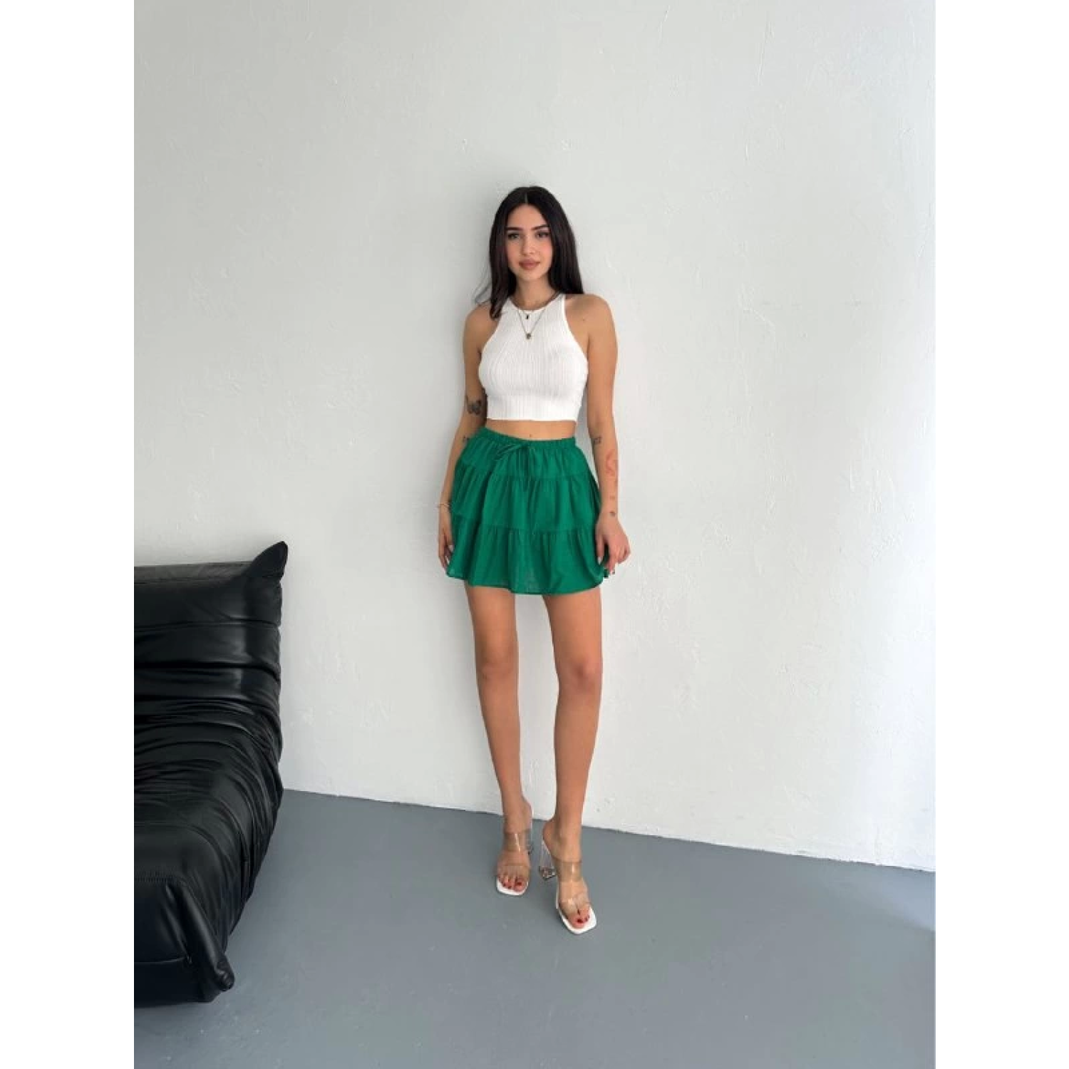 Keten Şortlu Etek - Yeşil