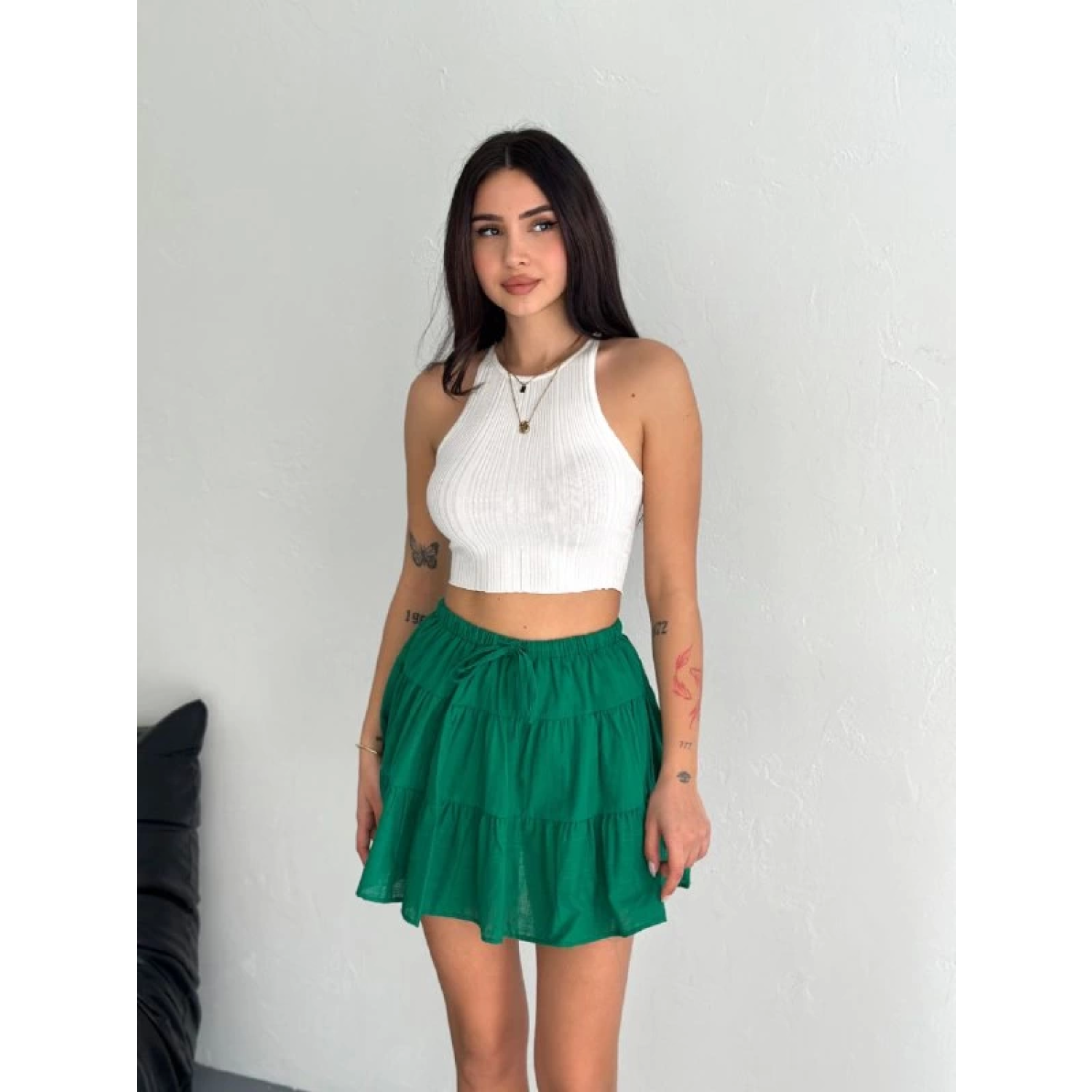 Keten Şortlu Etek - Yeşil