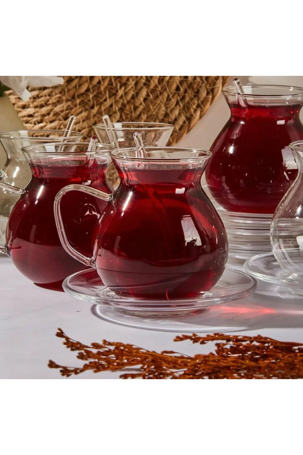 Keyf-i Ala 18 Parça Cam Tabaklı, Kaşıklı 200 ml Borosilikat Çay Seti