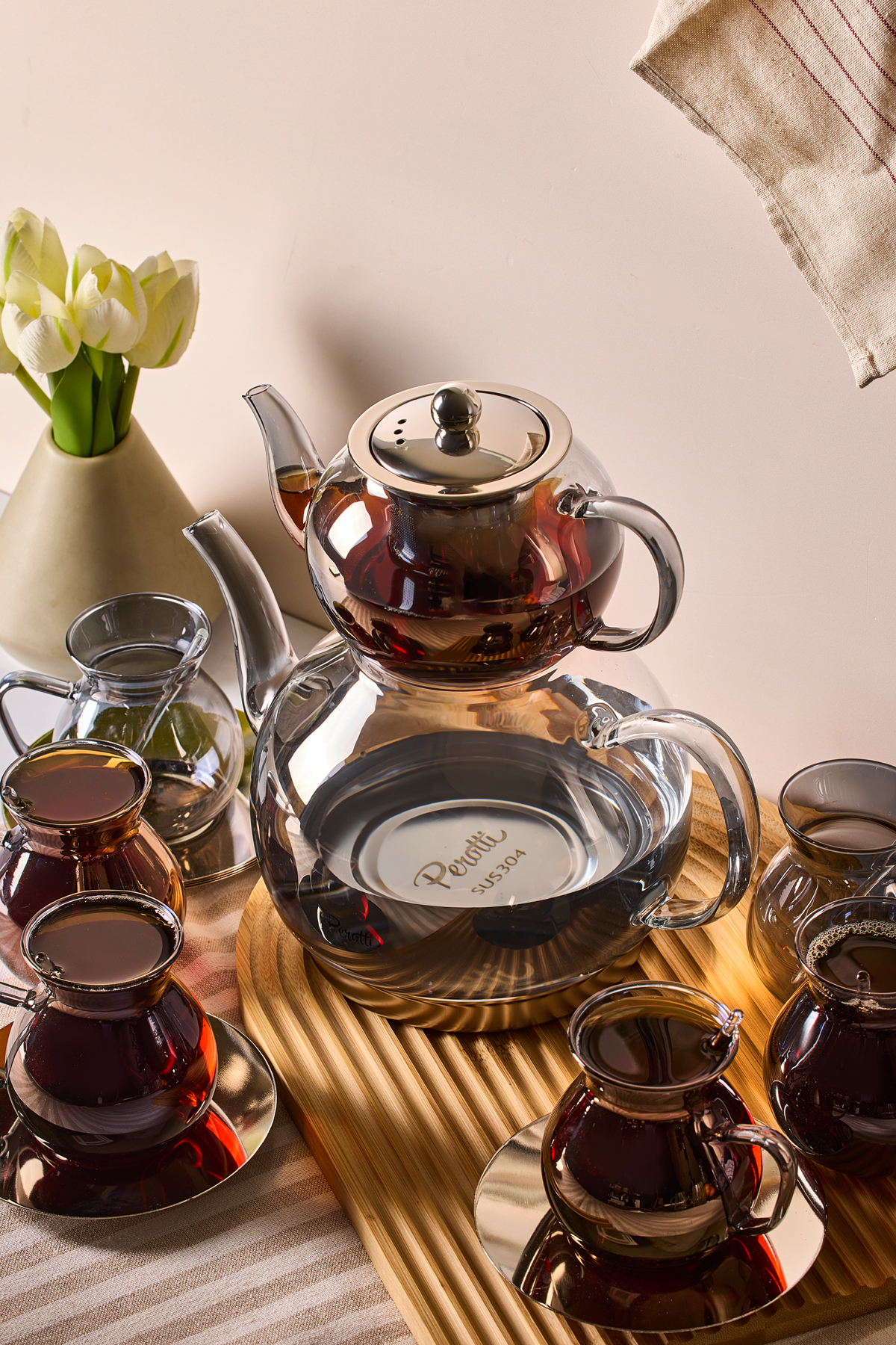 Gunes Zuccaciye Keyf-İ Ala Füme Premium 20 Parça İndüksiyon Tabanlı Borosilikat Ç