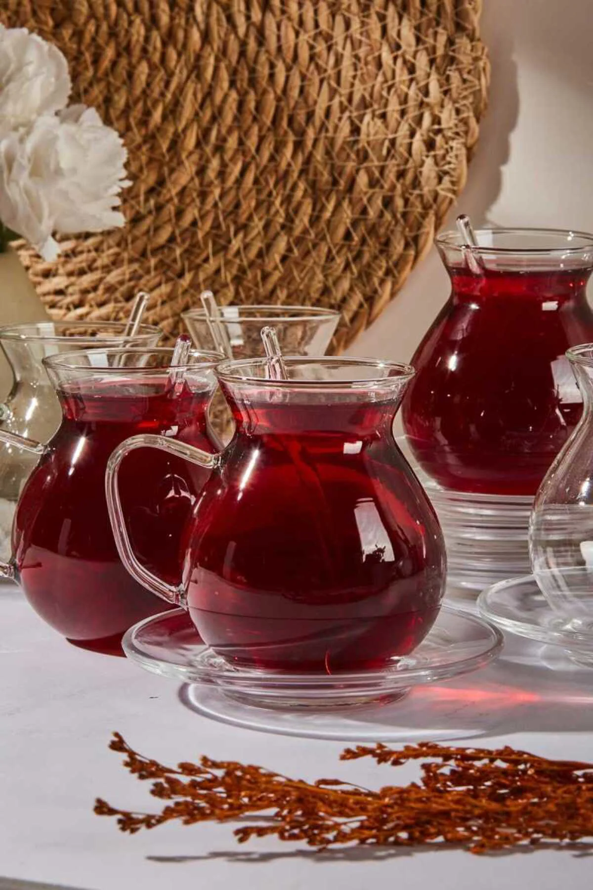 Keyfi Ala 18 Parça Cam Tabaklı 200 ml Çay Seti PER16475