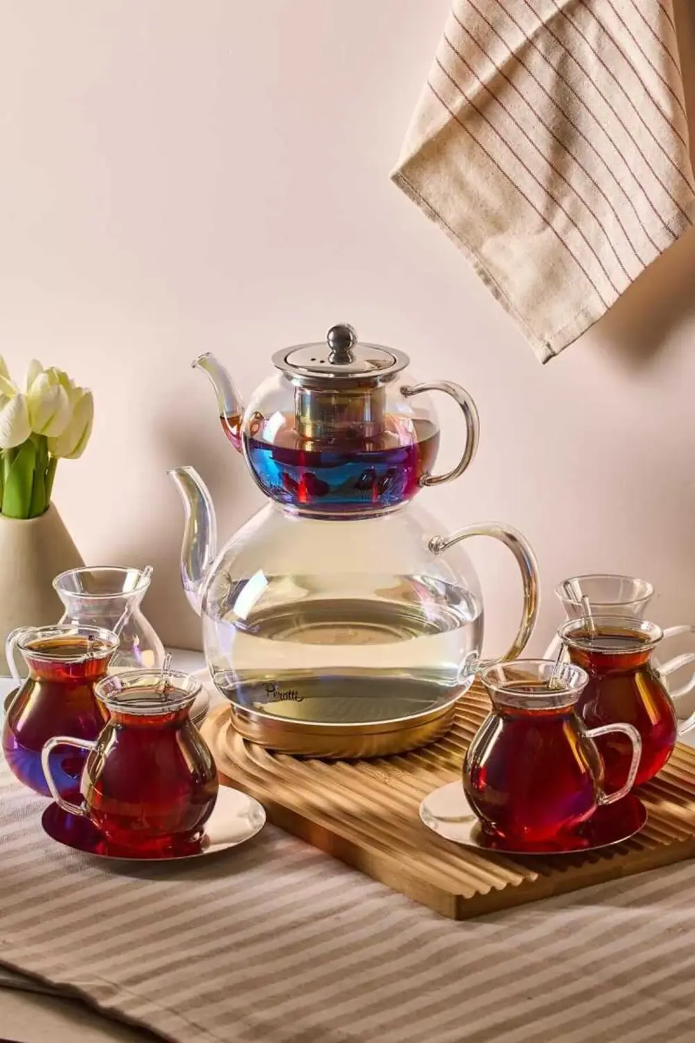 Keyfi Ala Premium 20 Parça Tabanlı Çay Seti 500 ml Demlik 1800 ml