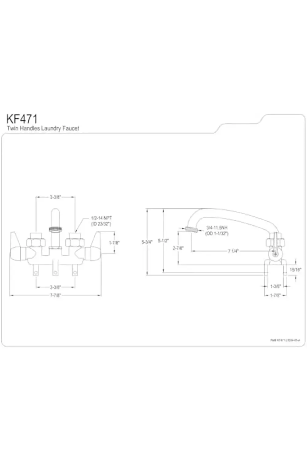 KF471 Çamaşır Bataryası, 7-1/8 "emzik erişimi, Parlak Krom 102764