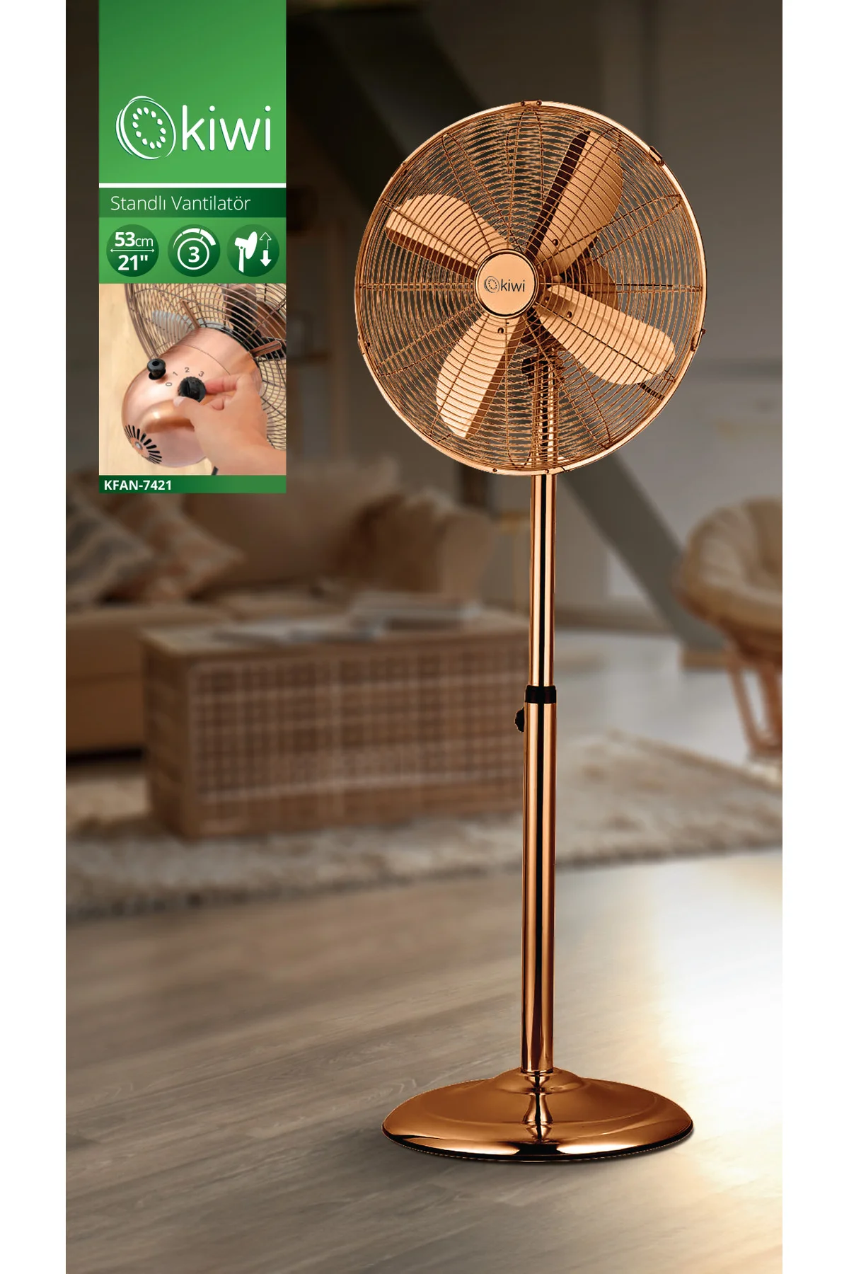 Kfan-7421 Salınım Fonksiyonlu Metal Kanatlı Stand Vantilatör