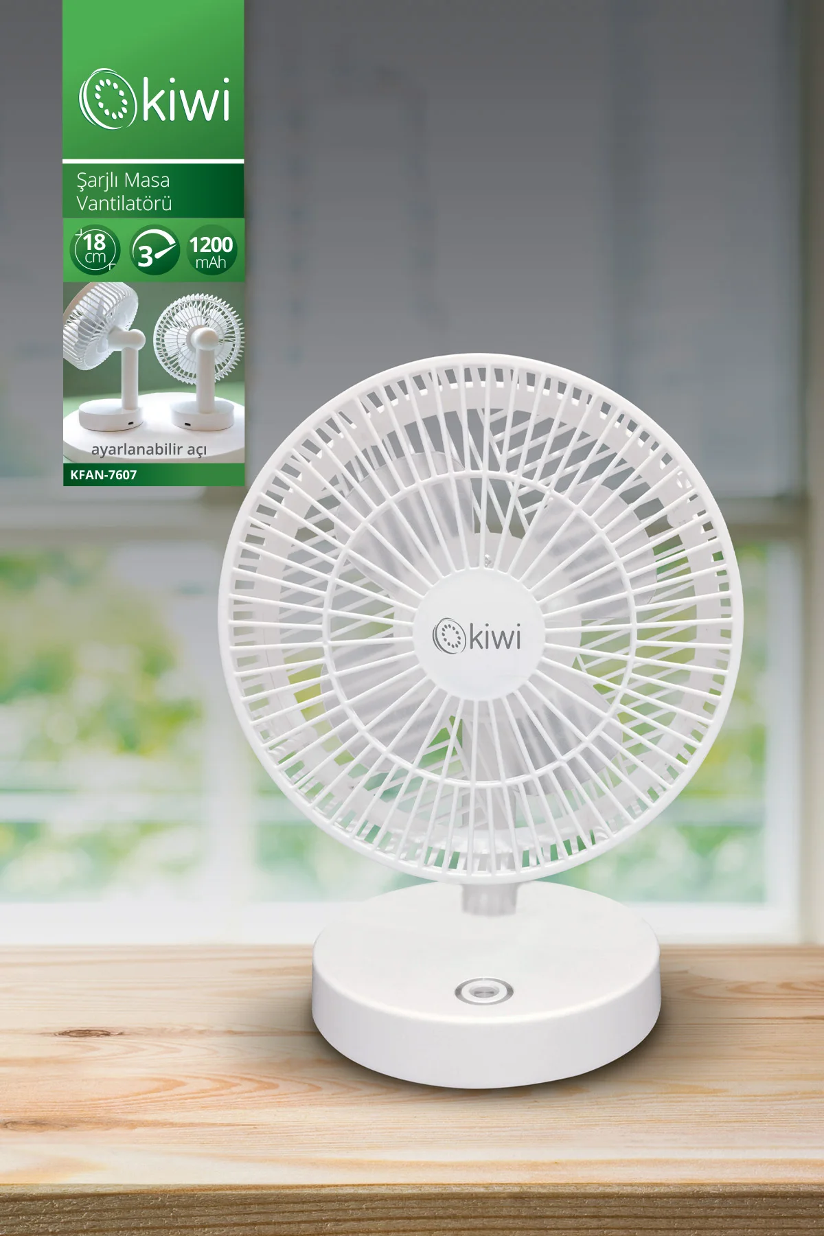 Kfan-7607 Şarjlı Beyaz Ayarlanılabilir Mini Fan Masa Üstü Vantila