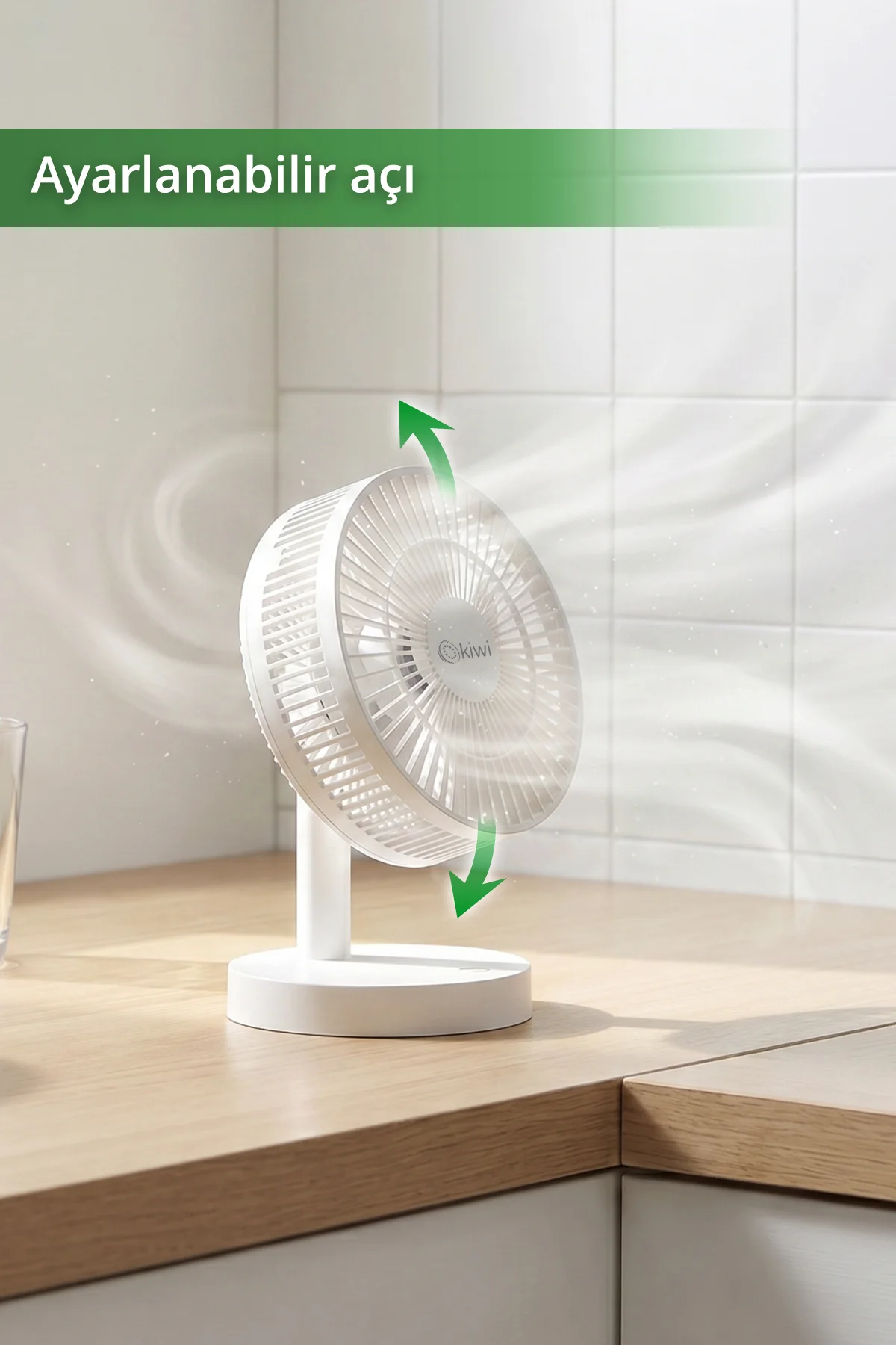 Kfan-7607 Şarjlı Beyaz Ayarlanılabilir Mini Fan Masa Üstü Vantilatörü Usb Soğutucu Sessiz Fan