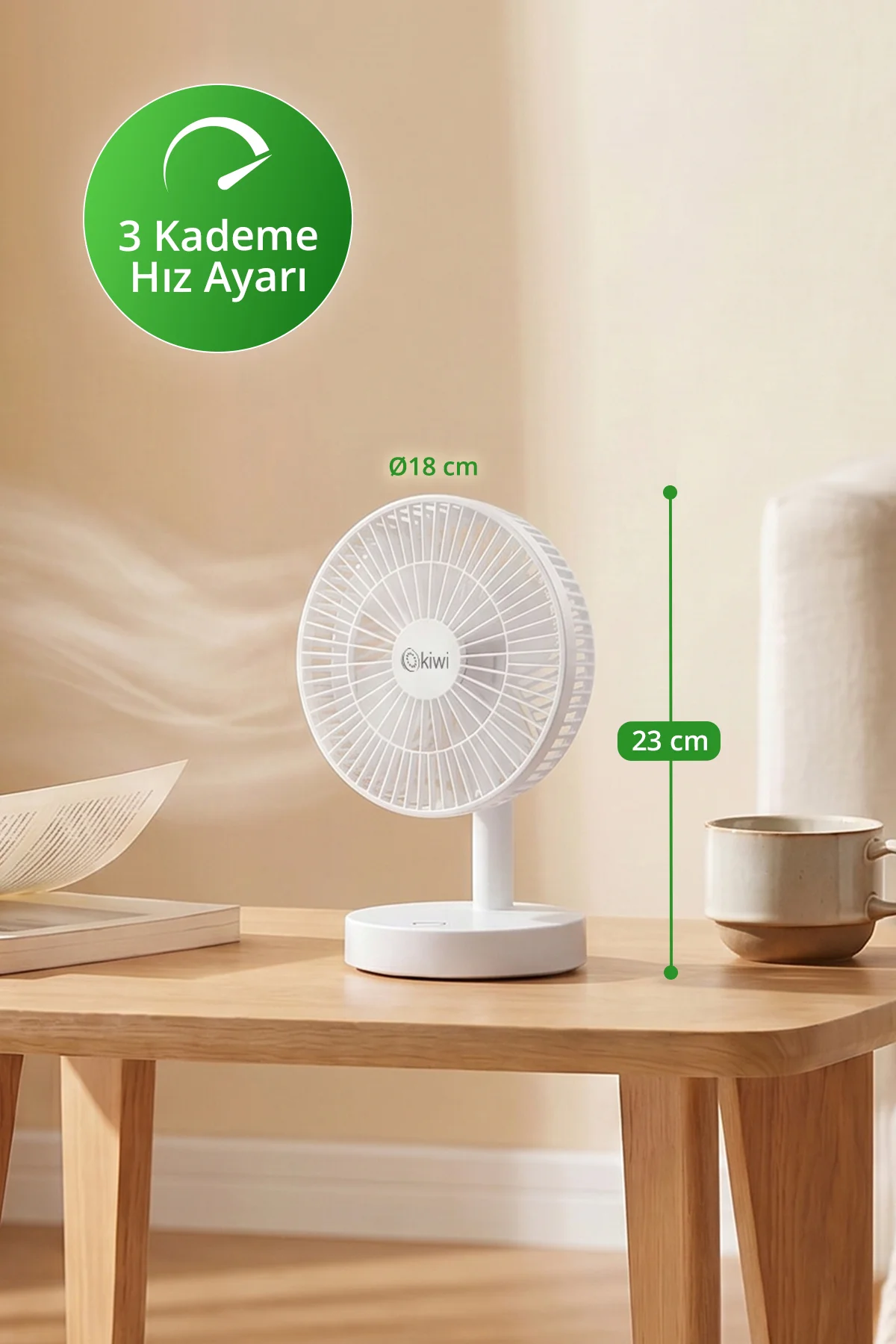Kfan-7607 Şarjlı Beyaz Ayarlanılabilir Mini Fan Masa Üstü Vantilatörü Usb Soğutucu Sessiz Fan