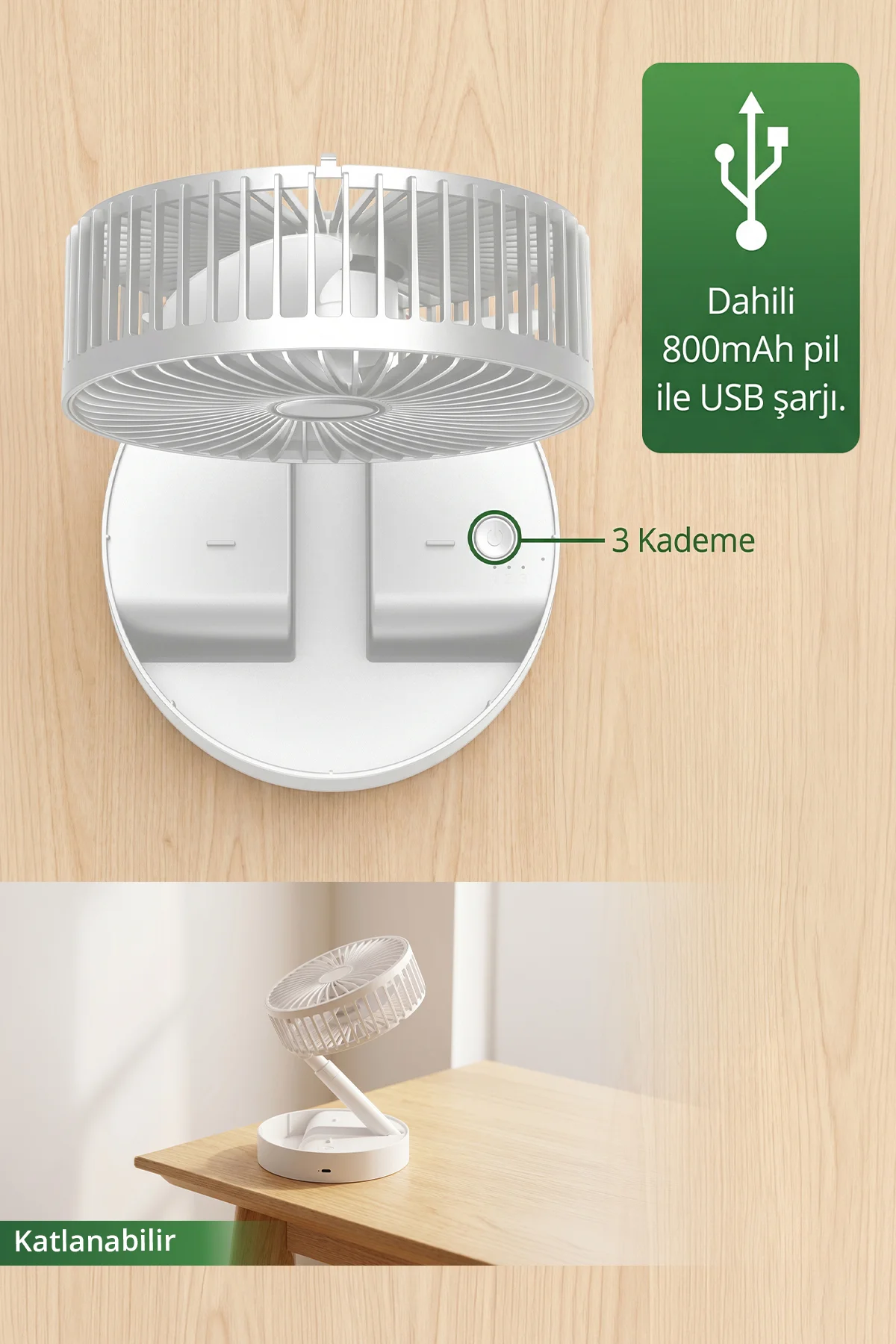 Kfan-7608 Şarjlı Beyaz Katlanılabilir Mini Fan Masa Üstü Vantilatörü Usb Soğutucu Sessiz El Fanı Fiyatı, Yorumları ve Özellikleri