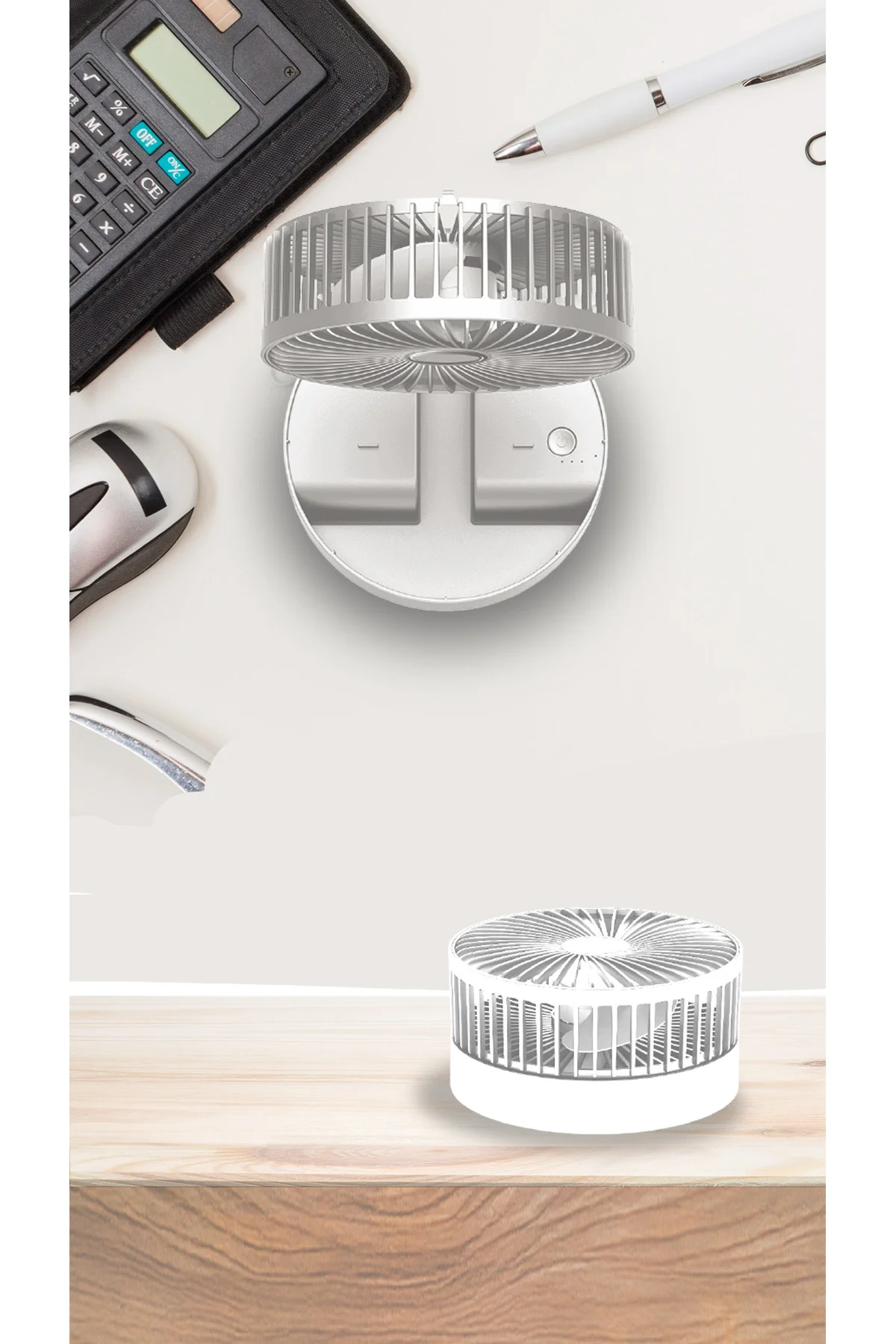 Kfan-7608 Şarjlı Beyaz Katlanılabilir Mini Fan Masa Üstü Vantilat