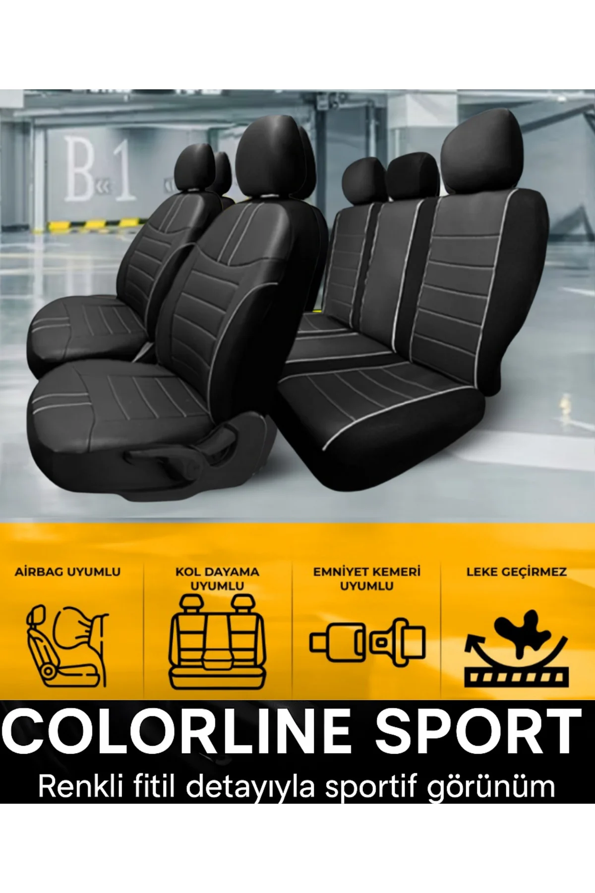 KGM Torres EVX 2023 ve Sonrası Uyumlu Colorline Sport Deri Siyah Koltuk Kılıfı