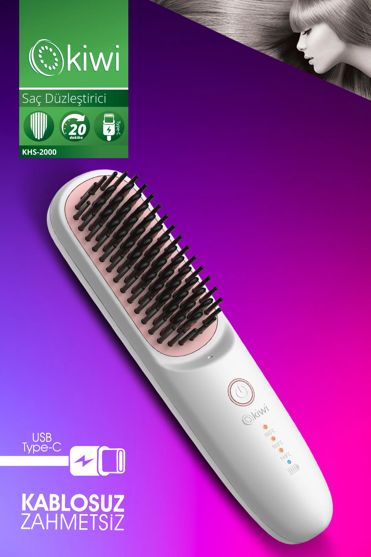 Khs-2000 Kablosuz Taşınabilir Şarjlı Saç Düzleştirici Fön Tarağı