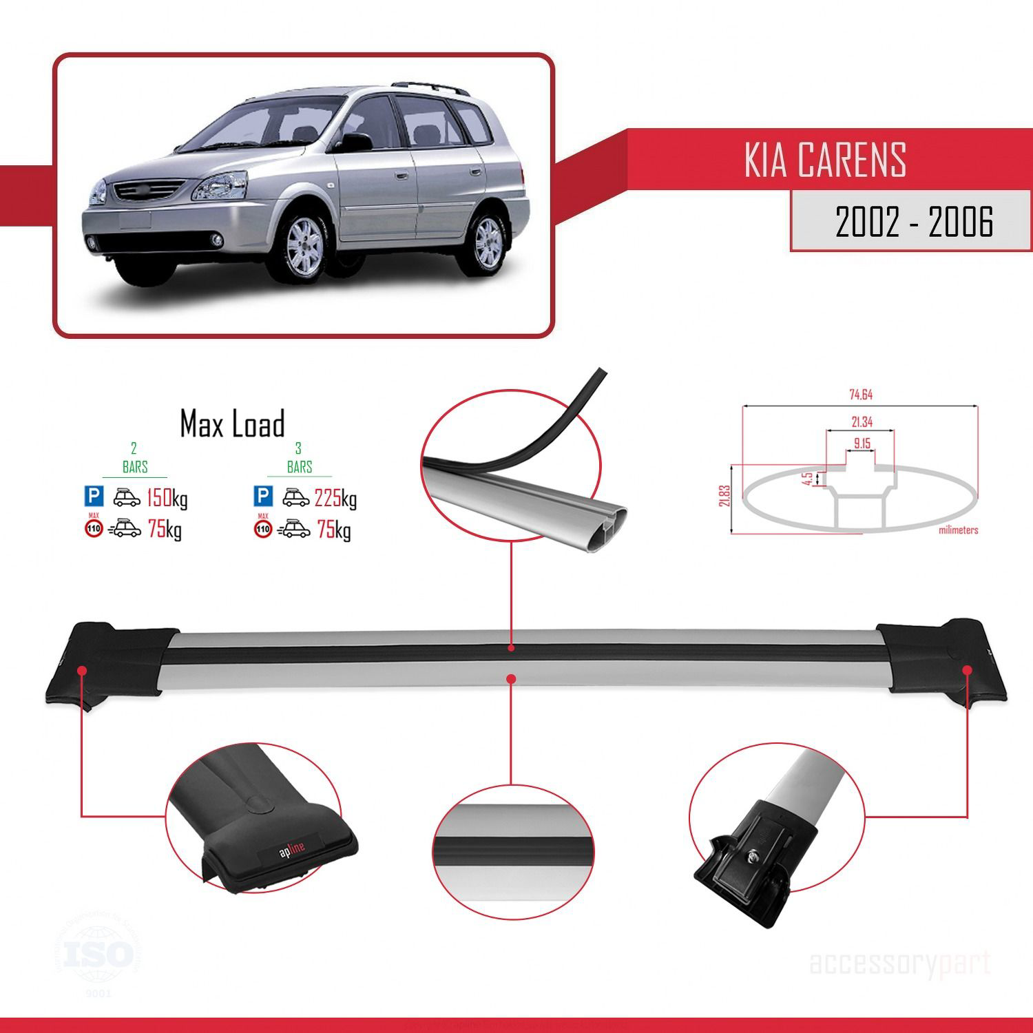 Kia Carens 2002-2006 Arası ile uyumlu FLY Model Ara Atkı Tavan Ba