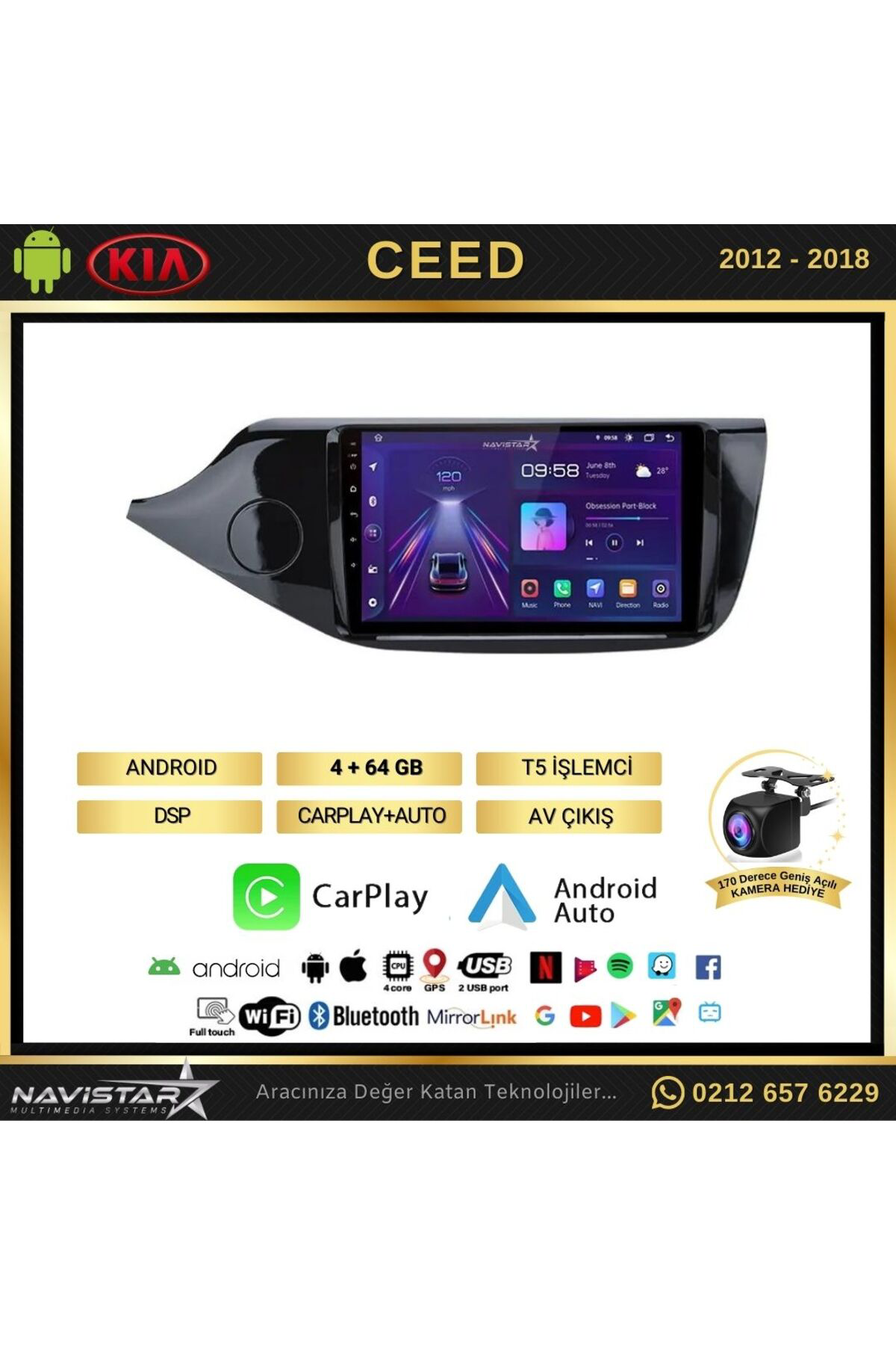 Kia Ceed 2012-2018 Model 4gb 64gb Android 13 Kablosuz Carplay Nav Kia Ceed 2012-2018 Model 4gb 64gb Android 13 Kablosuz Carplay Nav