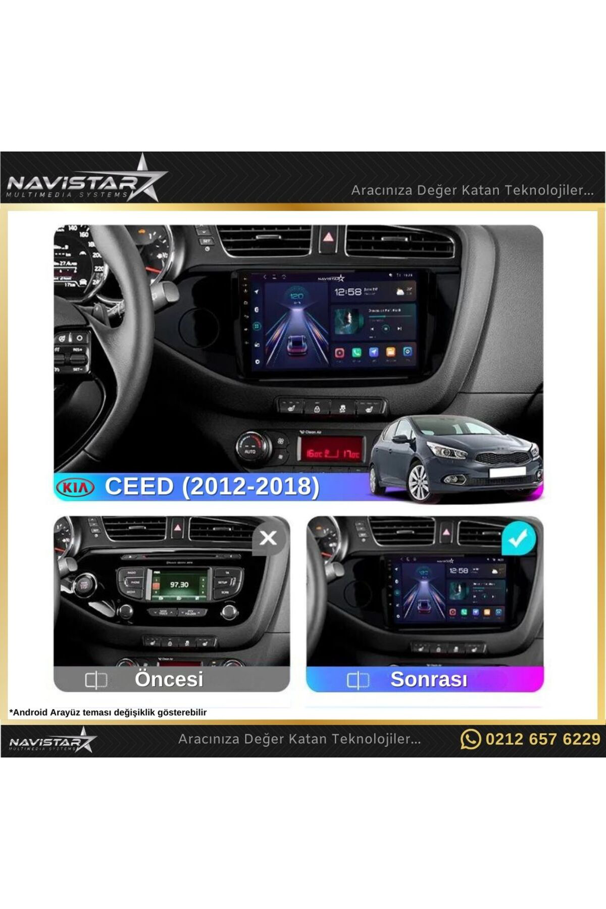 Kia Ceed 2012-2018 Model 2 64gb Android 13 Kablosuz Carplay Navig Kia Ceed 2012-2018 Model 2 64gb Android 13 Kablosuz Carplay Navig