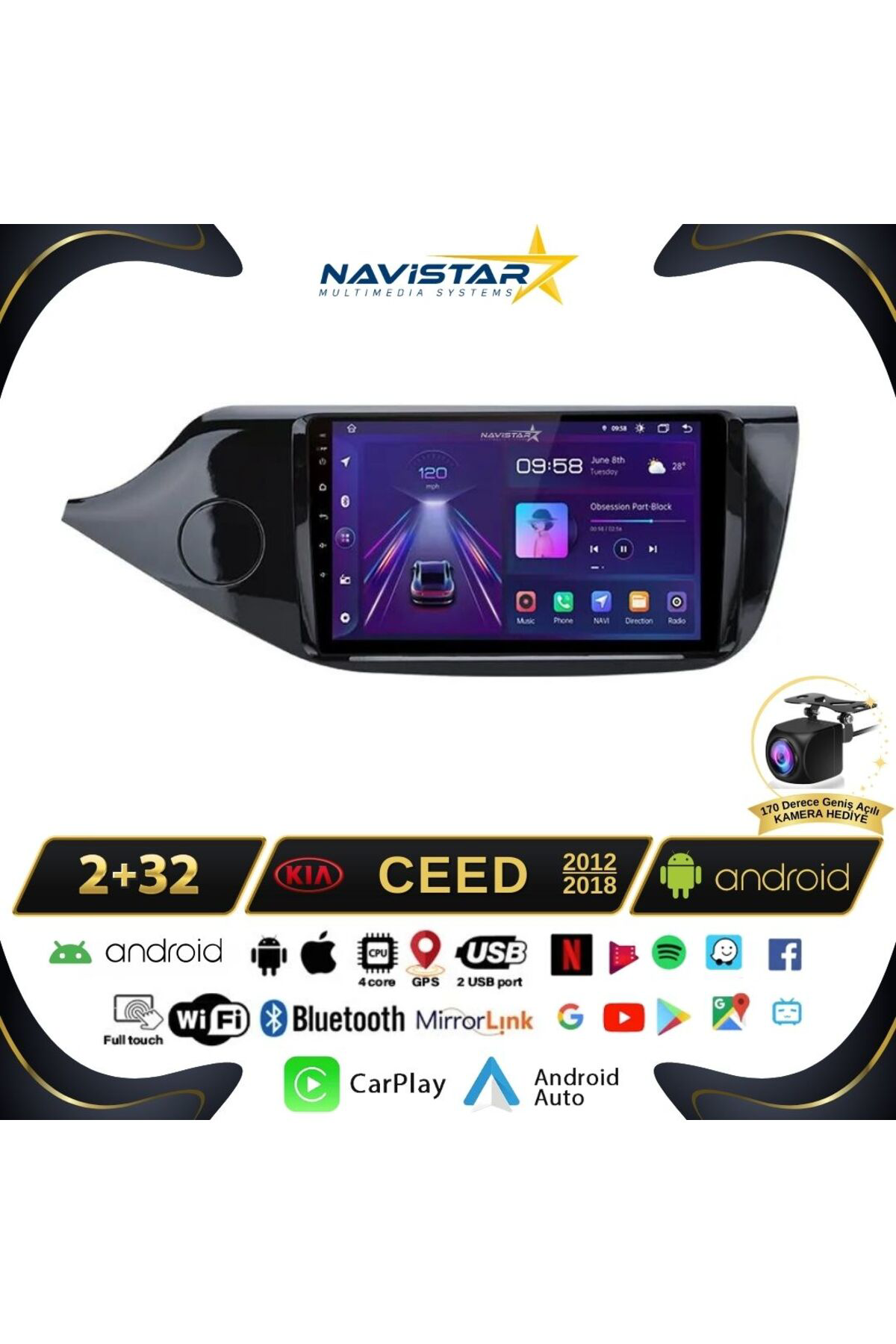 Kia Ceed 2012-2018 Model 2 64gb Android 13 Kablosuz Carplay Navig Kia Ceed 2012-2018 Model 2 64gb Android 13 Kablosuz Carplay Navig
