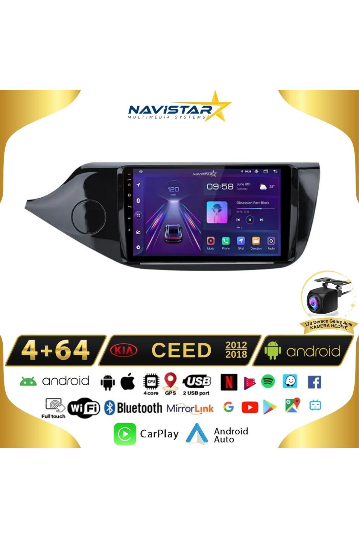 Kia Ceed 2012-2018 Model 4gb 64gb Android 13 Kablosuz Carplay Nav Kia Ceed 2012-2018 Model 4gb 64gb Android 13 Kablosuz Carplay Nav