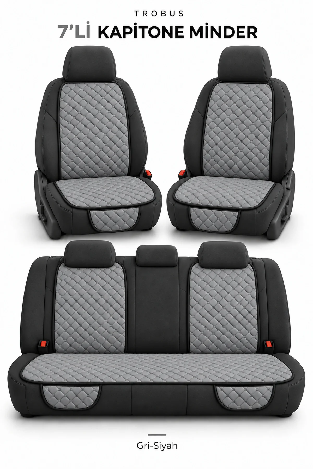 Kia Ceed 2012+ Kapitone Suni Deri Koltuk Minderi 7 Parça Gri Siyah Kia Ceed 2012+ Kapitone Suni Deri Koltuk Minderi 7 Parça Gri Siyah