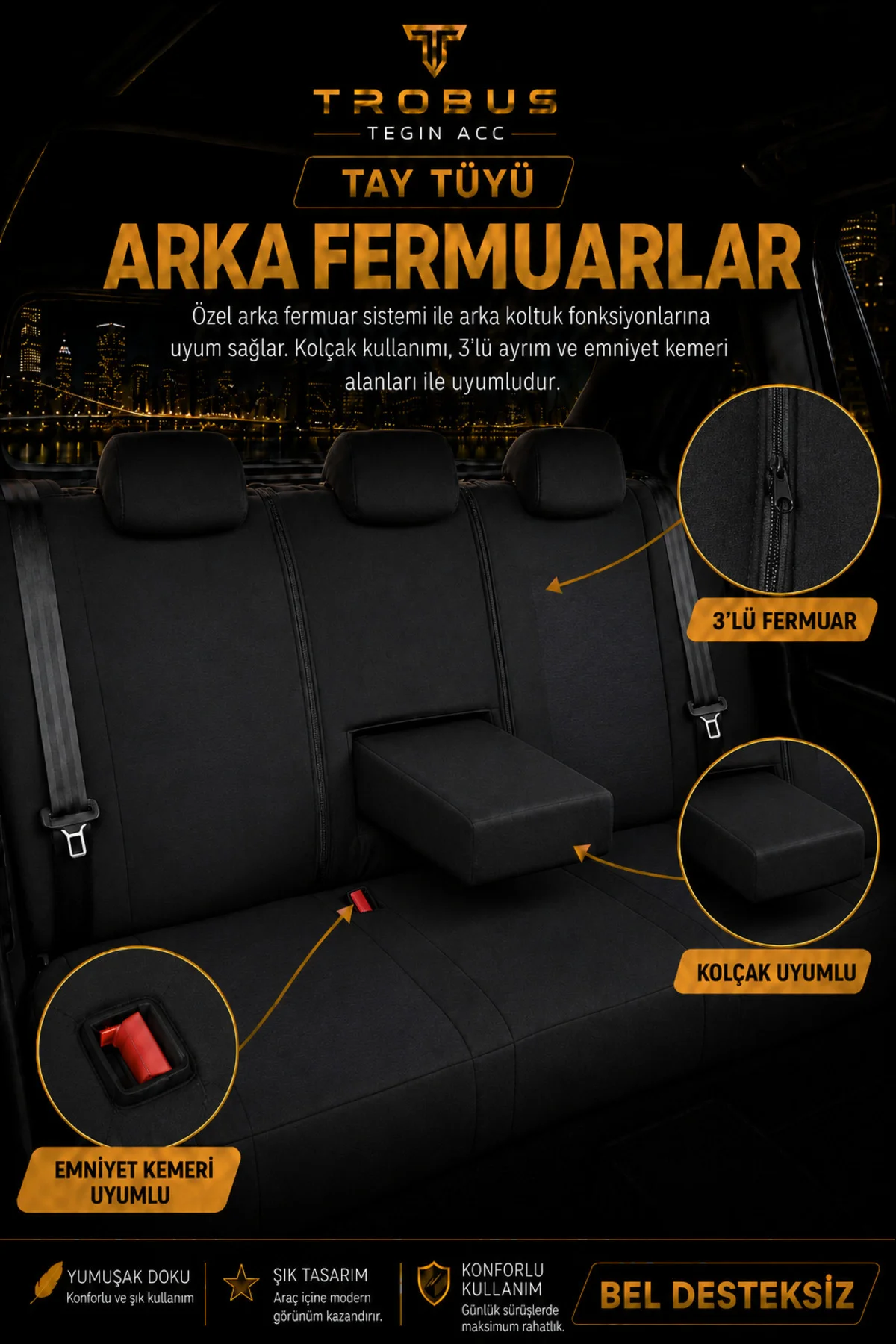 Kia Ceed 2012 Sonrası Uyumlu Nergis Siyah Ortopedik Tay Tüyü Koltuk Kılıfı