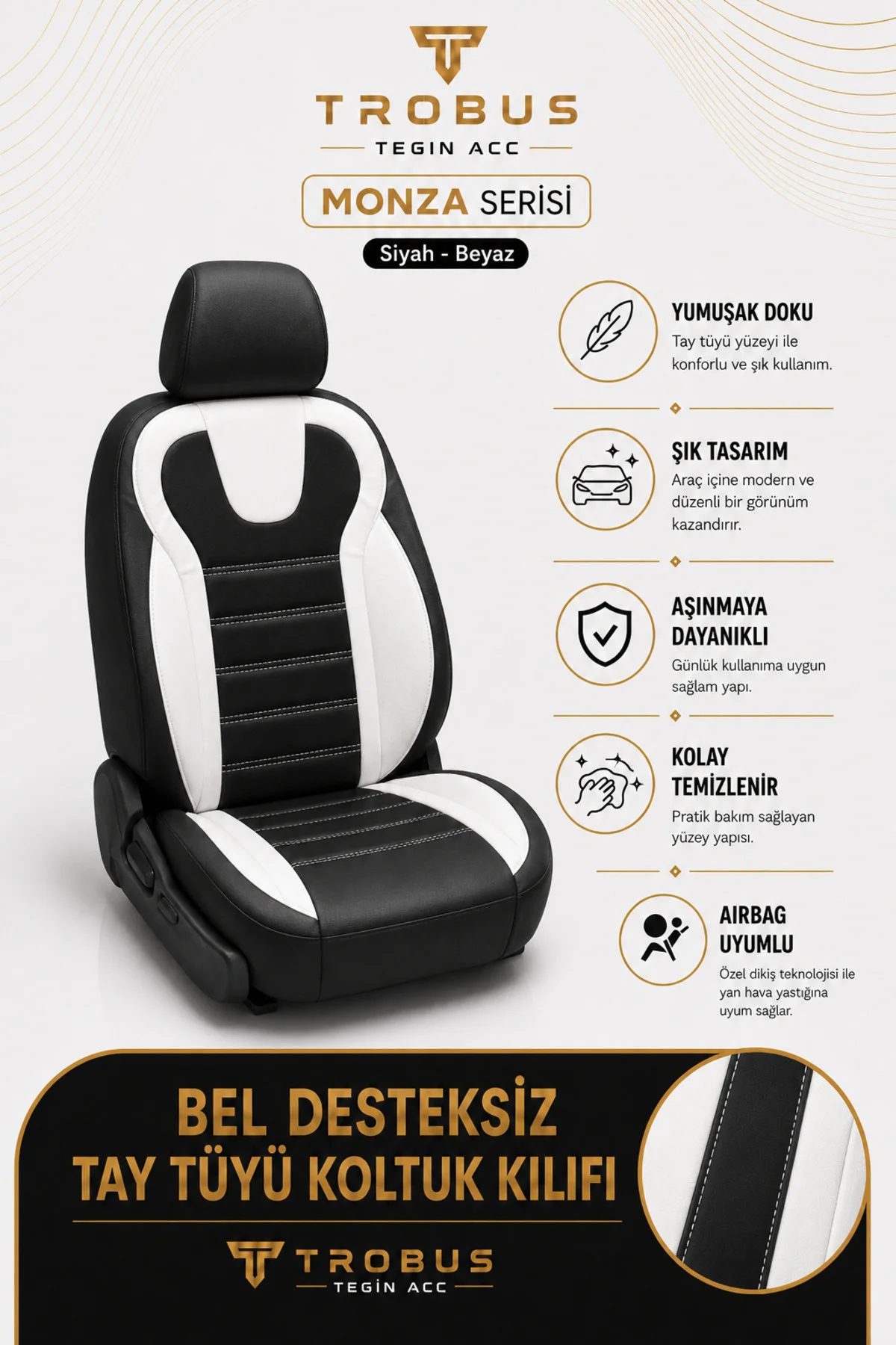 Kia Ceed 2012+ Uyumlu Monza Serisi Tay Tüyü Oto Koltuk Kılıfı Siyah Beyaz Fiyatı, Yorumları ve Özellikleri