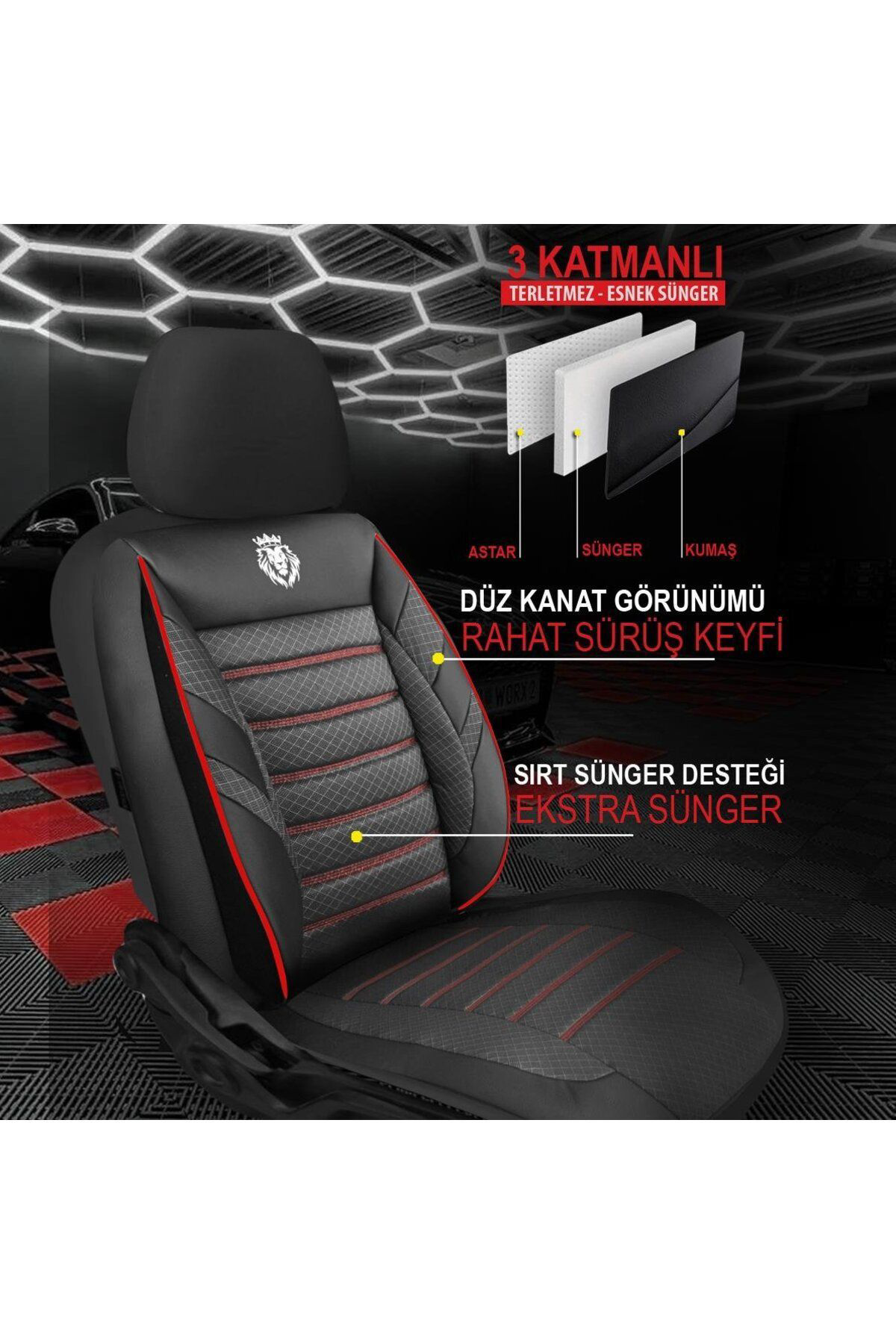 KIA CEED SW 2018-Uyumlu Oto Koltuk Kılıfı Sport Serisi Jakar - Kı