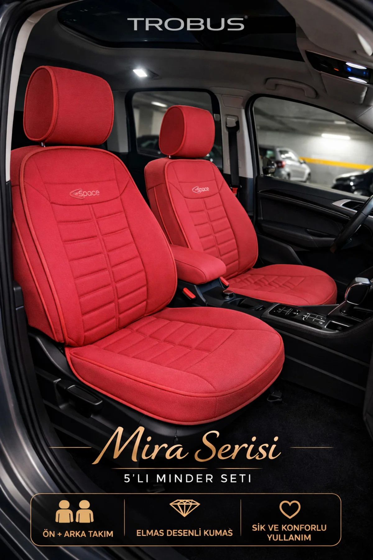 Kia Cerato 2004 ve Sonrası Uyumlu Mira Serisi Kırmızı 5'li Oto Koltuk Minderi