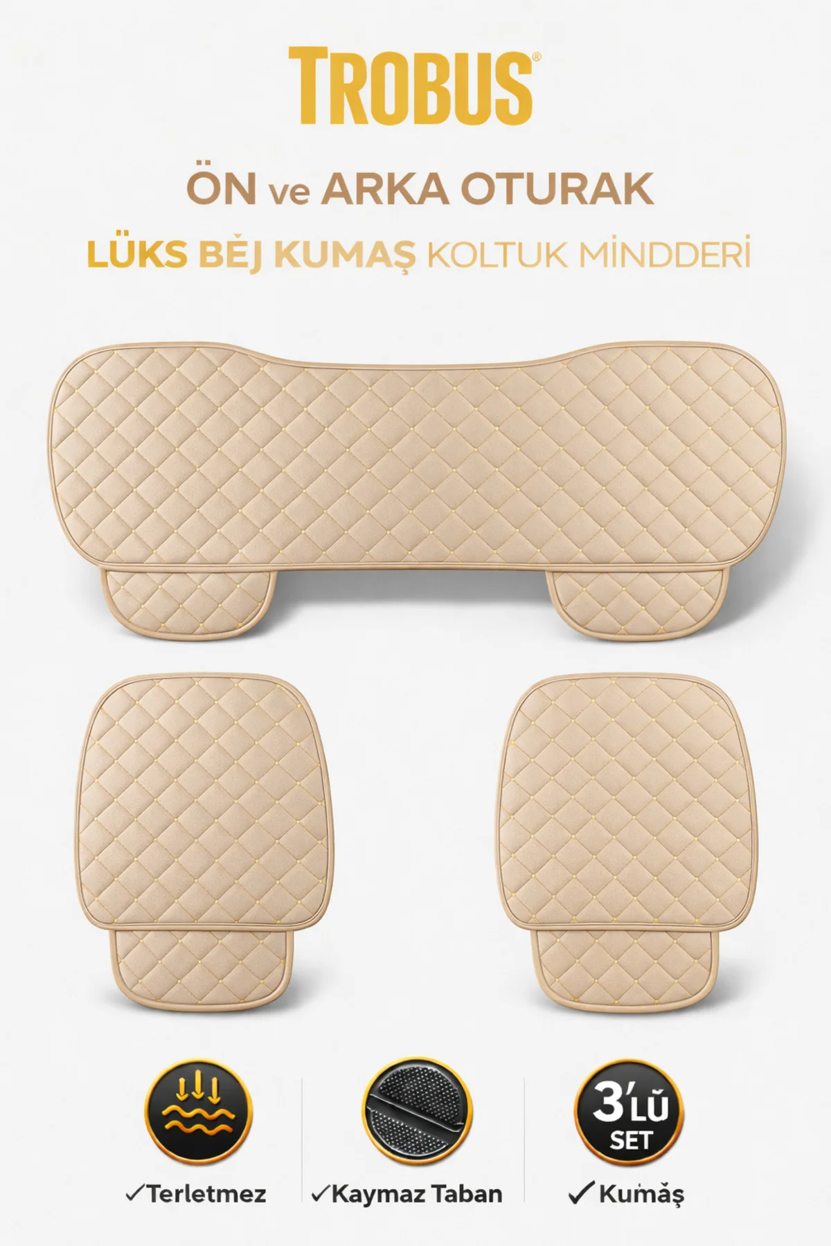 Kia CERATO 2016-2019 Uyumlu Kapitone Kumaş 3 Parça Oto Koltuk Minderi Terletmez Kaymaz Taban Bej Fiyatı, Yorumları ve Özellikleri