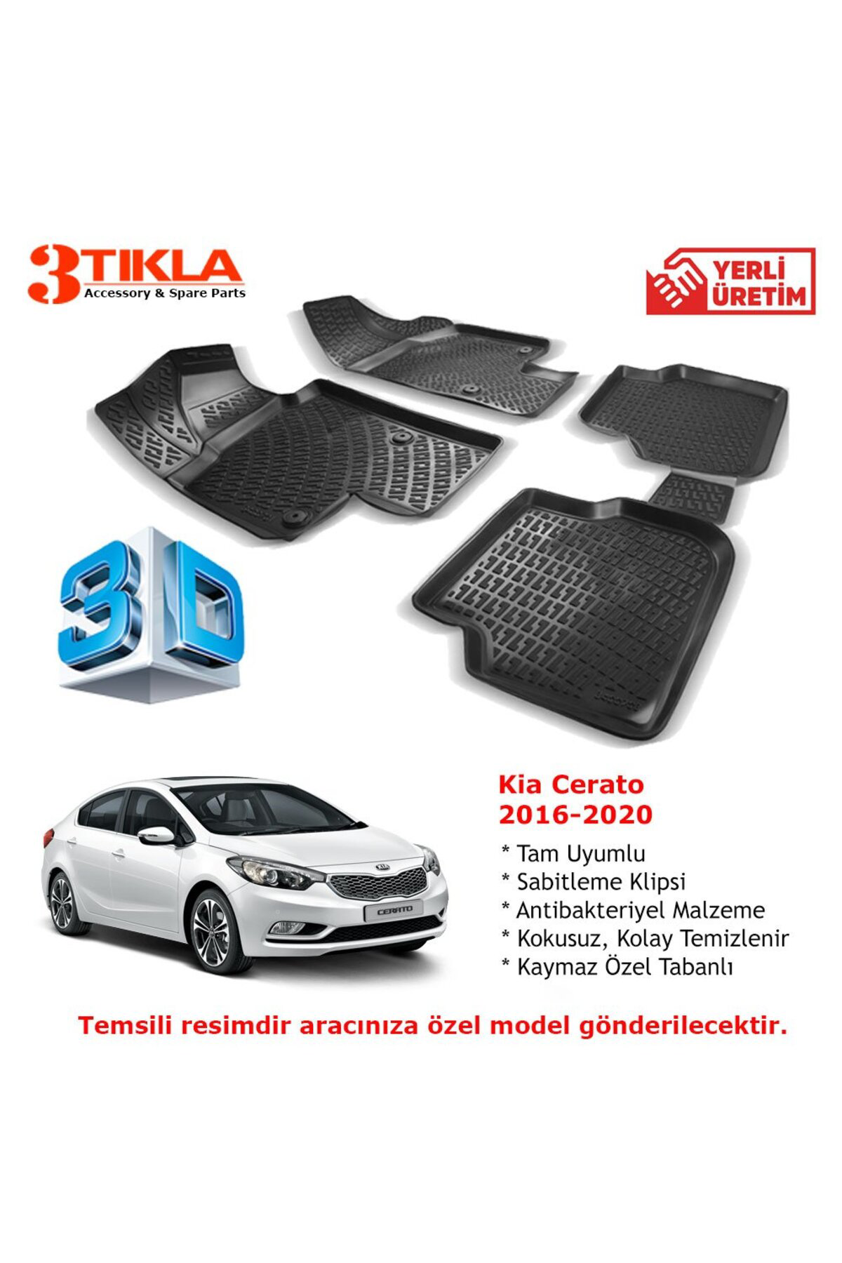 Kia Cerato 2016-2020 Premium 3D Havuzlu Paspas Seti