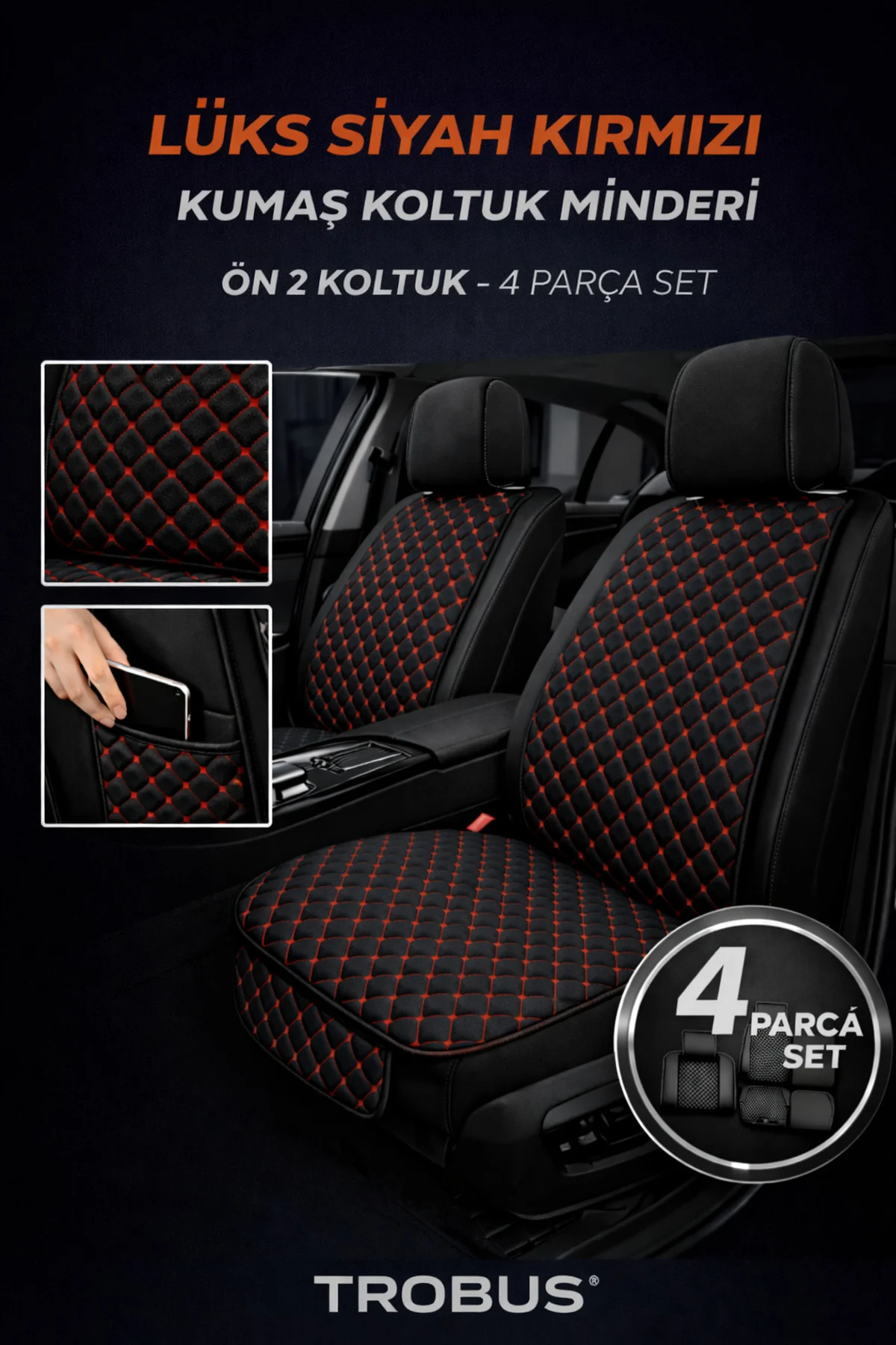 Kia Niro Uyumlu 5 Parça Terletmez Kumaş Koltuk Minderi Siyah Turuncu