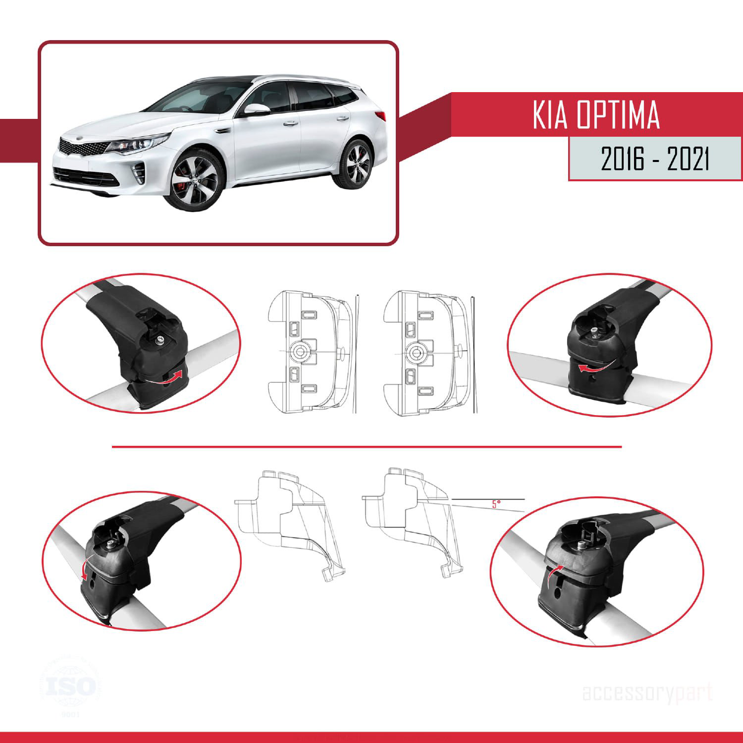 Kia Optima 2016-2021 Arası ile uyumlu ACE-2 Ara Atkı Tavan Barı G
