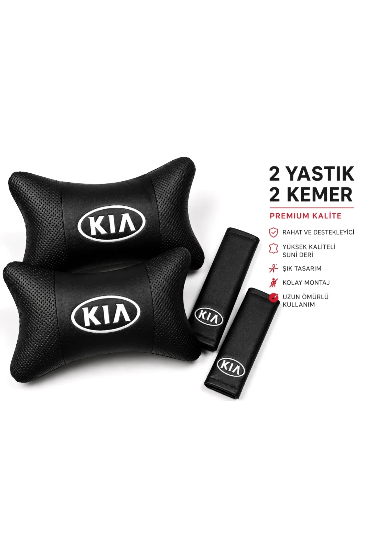 Kia Papyon Yastık Boyun Yastığı + Emniyet Kemeri Kılıfı Beyaz Nakış Kia Papyon Yastık Boyun Yastığı + Emniyet Kemeri Kılıfı Beyaz Nakış