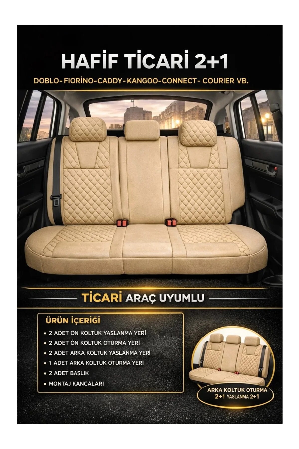 Kia Picanto 2004-2011 Uyumlu Monaco Serisi Eviza 2+1 Ticari Bej Koltuk Kılıfı