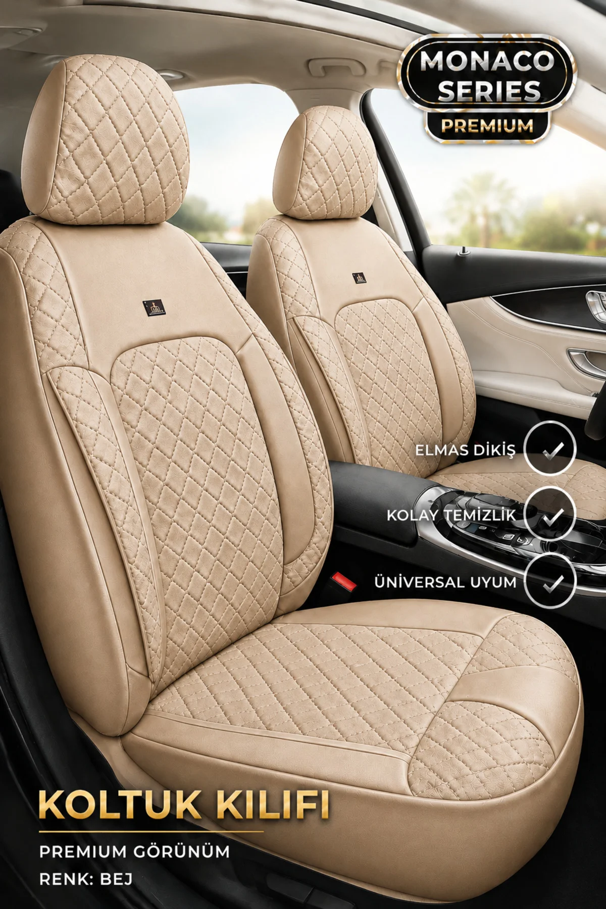 Kia Picanto 2004-2011 Uyumlu Monaco Serisi Eviza 2+1 Ticari Bej Koltuk Kılıfı