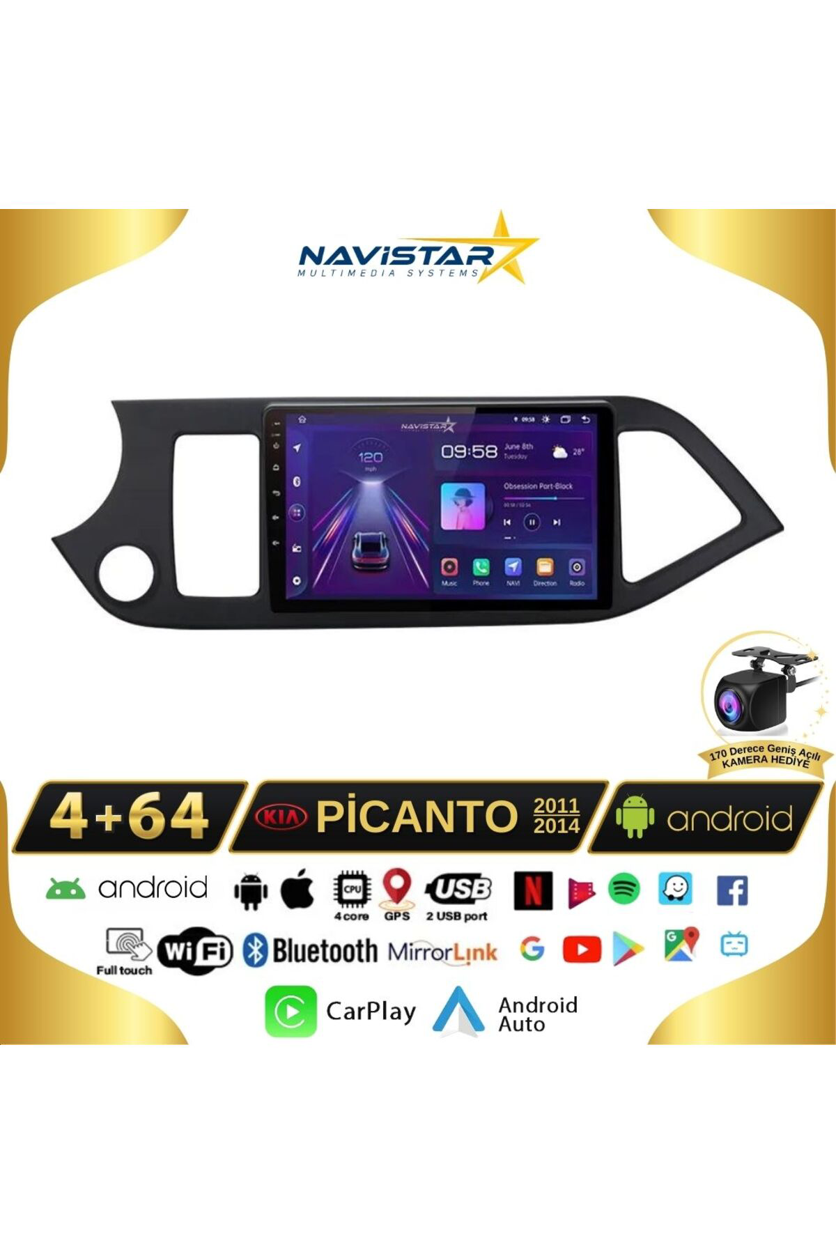 Kia Picanto 2011-2014 Model 4 64gb Android 13 Kablosuz Carplay Na