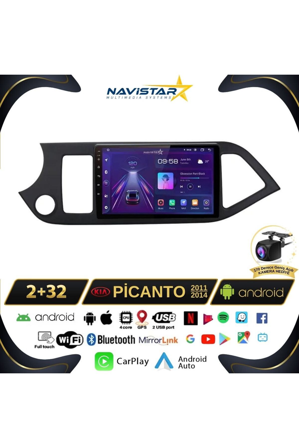 Kia Picanto 2011-2014 Model 2 64gb Android 13 Kablosuz Carplay Na Kia Picanto 2011-2014 Model 2 64gb Android 13 Kablosuz Carplay Na