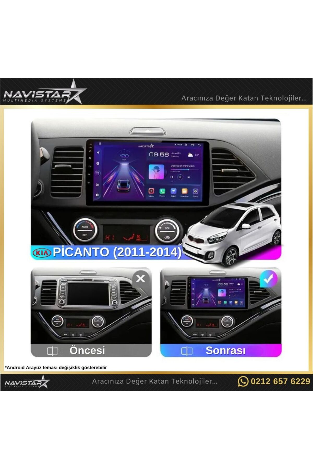 Kia Picanto 2011-2014 Model 2 64gb Android 13 Kablosuz Carplay Na Kia Picanto 2011-2014 Model 2 64gb Android 13 Kablosuz Carplay Na