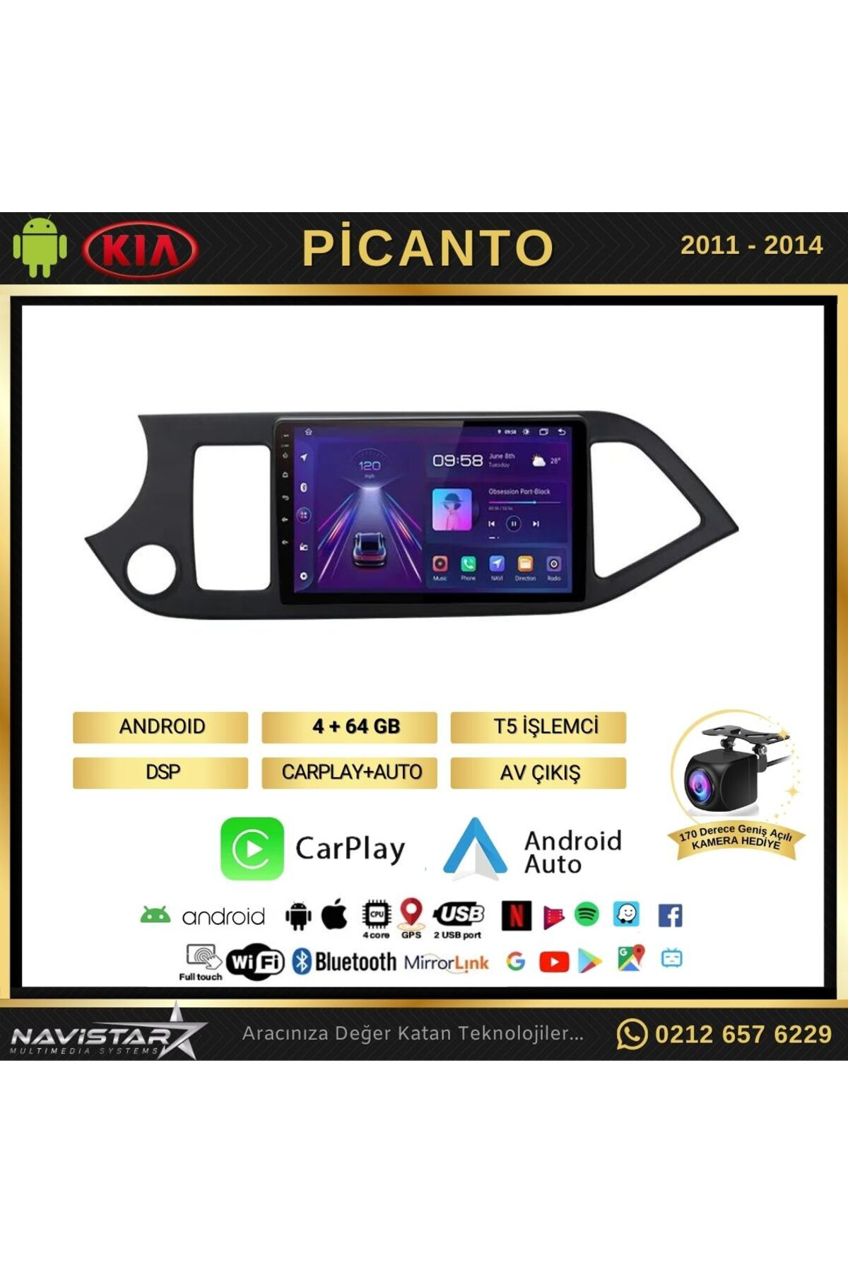 Kia Picanto 2011-2014 Model 4 64gb Android 13 Kablosuz Carplay Na