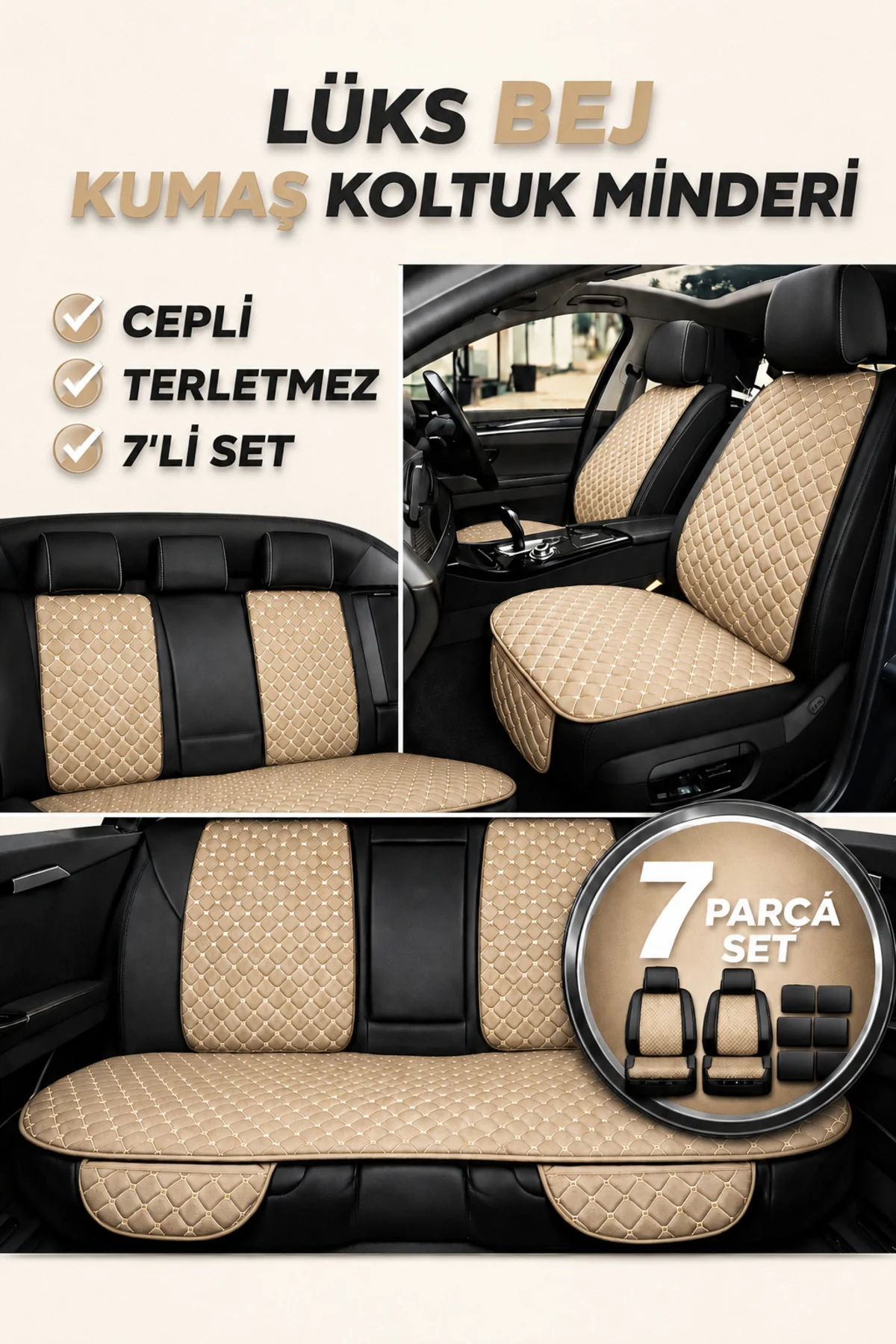 Kia Picanto 2017+ 7 Parça Kapitone Desen Kumaş Oto Koltuk Minderi Bej Fiyatı, Yorumları ve Özellikleri
