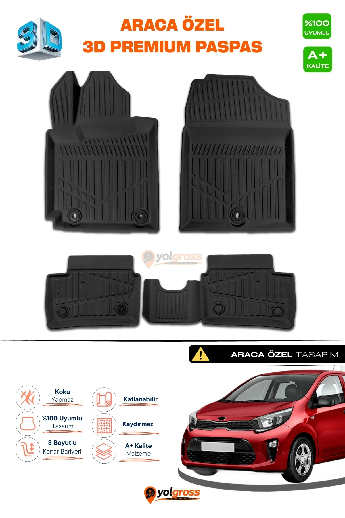 Kia Picanto 3D Pro Havuzlu Paspas 2017 Üzeri A+ Kalite