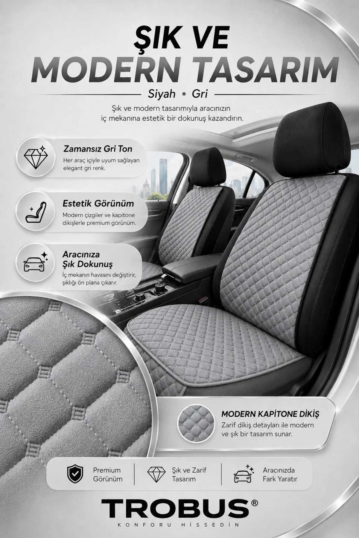 Kia RIO 2005-2011 Uyumlu 5 Parça Terletmez Kumaş Koltuk Minderi Gri Fiyatı, Yorumları ve Özellikleri