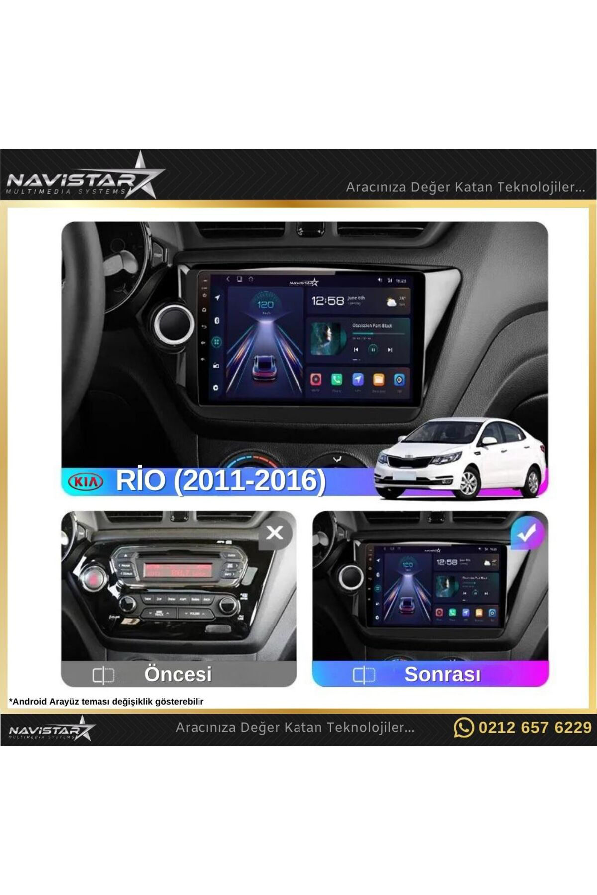 Kia Rio 2011-2016 Model 2 64gb Android 13 Kablosuz Carplay Naviga
