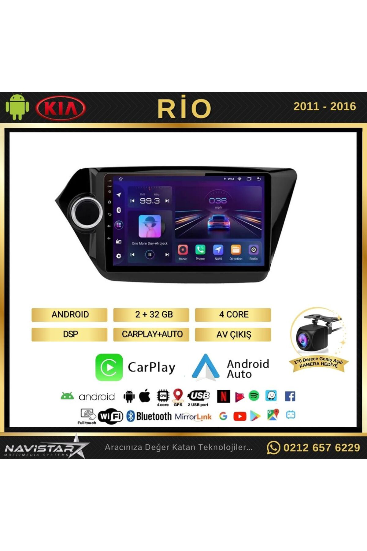 Kia Rio 2011-2016 Model 2 64gb Android 13 Kablosuz Carplay Naviga