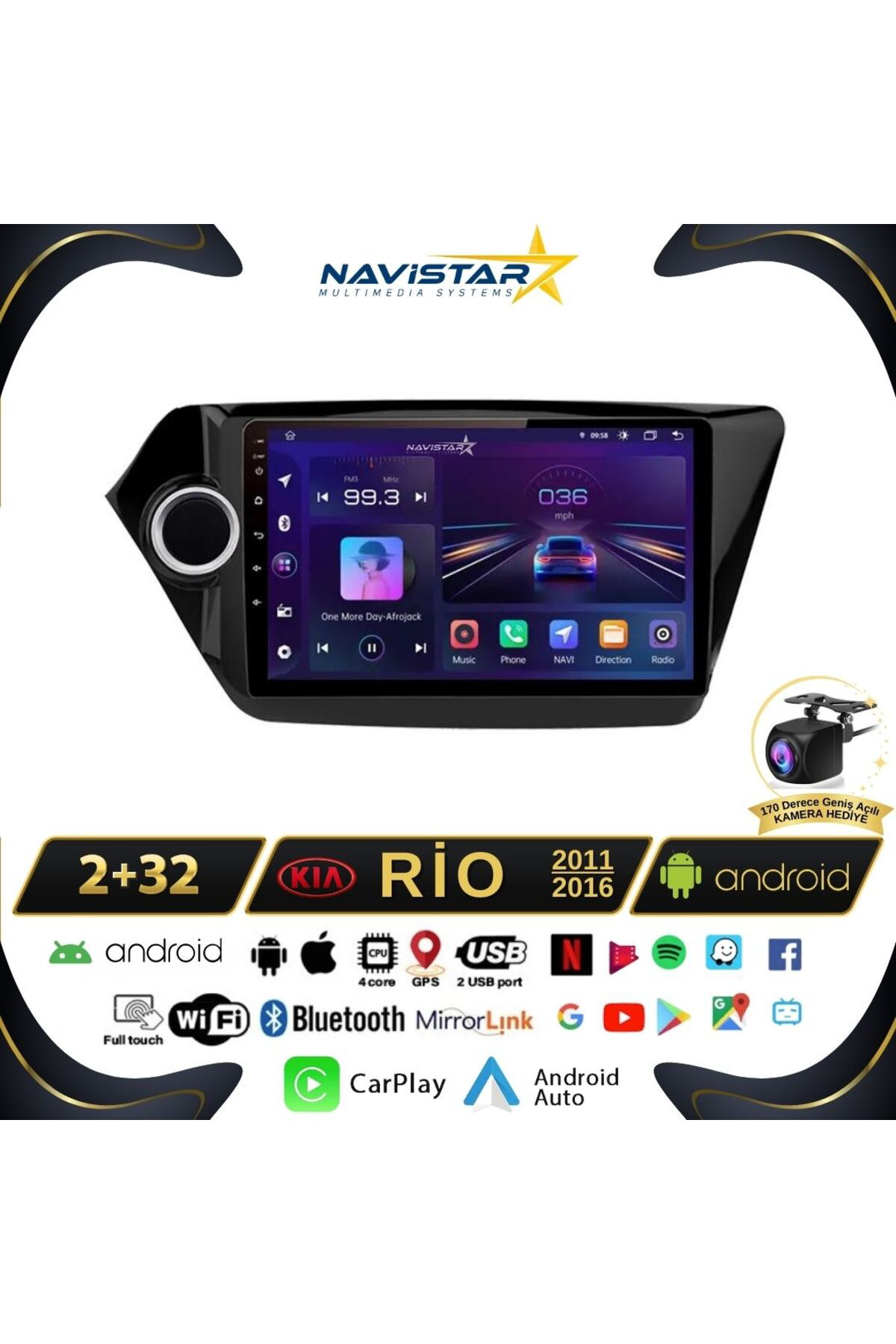 Kia Rio 2011-2016 Model 2 64gb Android 13 Kablosuz Carplay Naviga