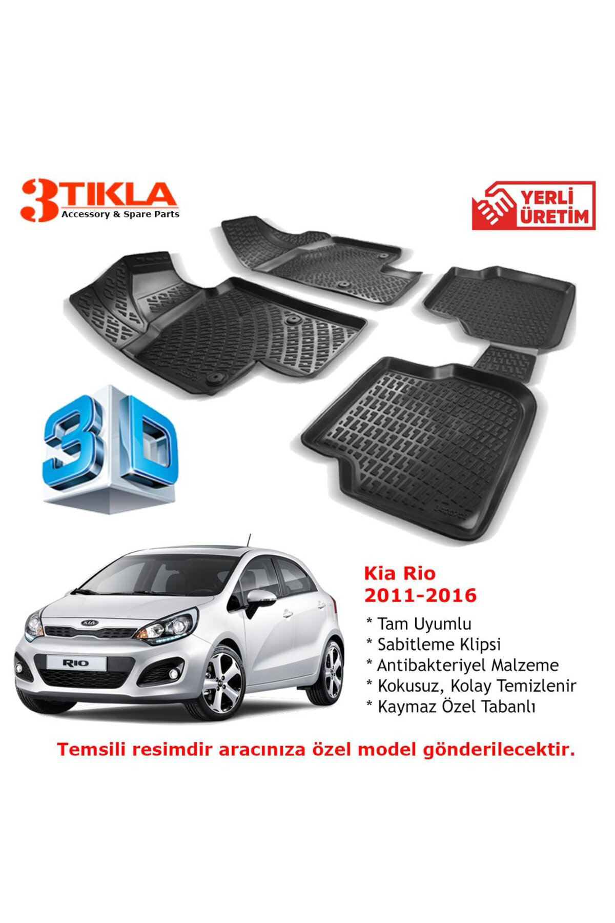 Kia Rio 2011-2016 Premium 3D Havuzlu Paspas Seti