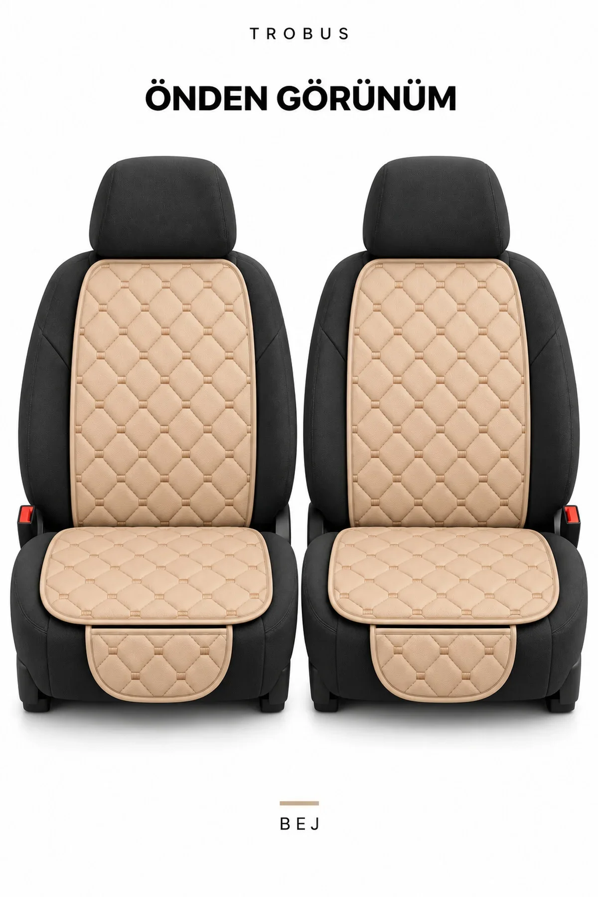 Kia Rio 2011+ Kapitone Ön İkili Suni Deri Koltuk Minderi 4 Parça Bej - Görsel 2